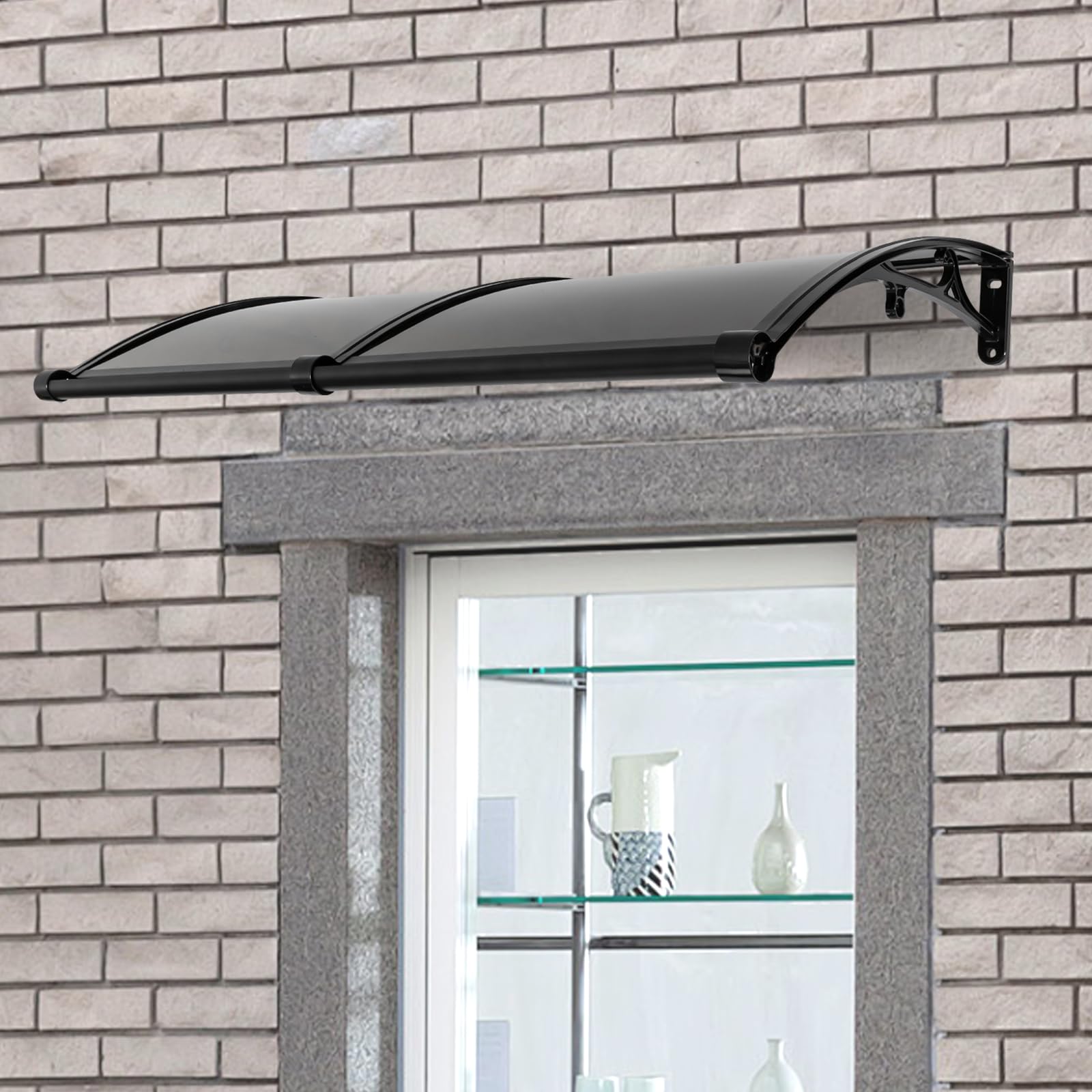Canopy Auvent pour porte d'entrée, auvent de balcon en aluminium, canopy avec canal de drainage pour balcons, toits, cours, garages, terrasses, vérandas (noir)
