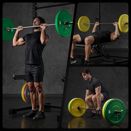 Miniatura 9 de Juego de discos de peso olímpicos de colores de 2 pulgadas, 10152535 libras, juego de discos de peso de goma para entrenamiento de fuerza, gimnasio