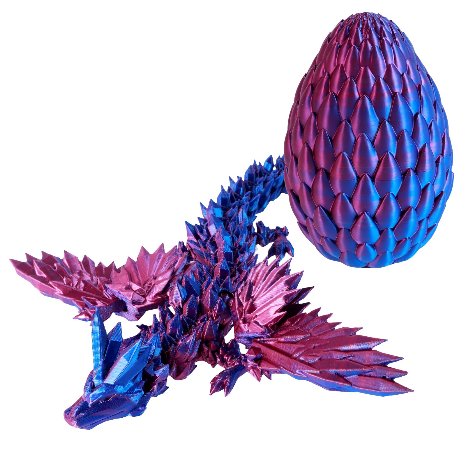 3D Printed Articulated Crystal Dragon with Egg, Flexible Joints