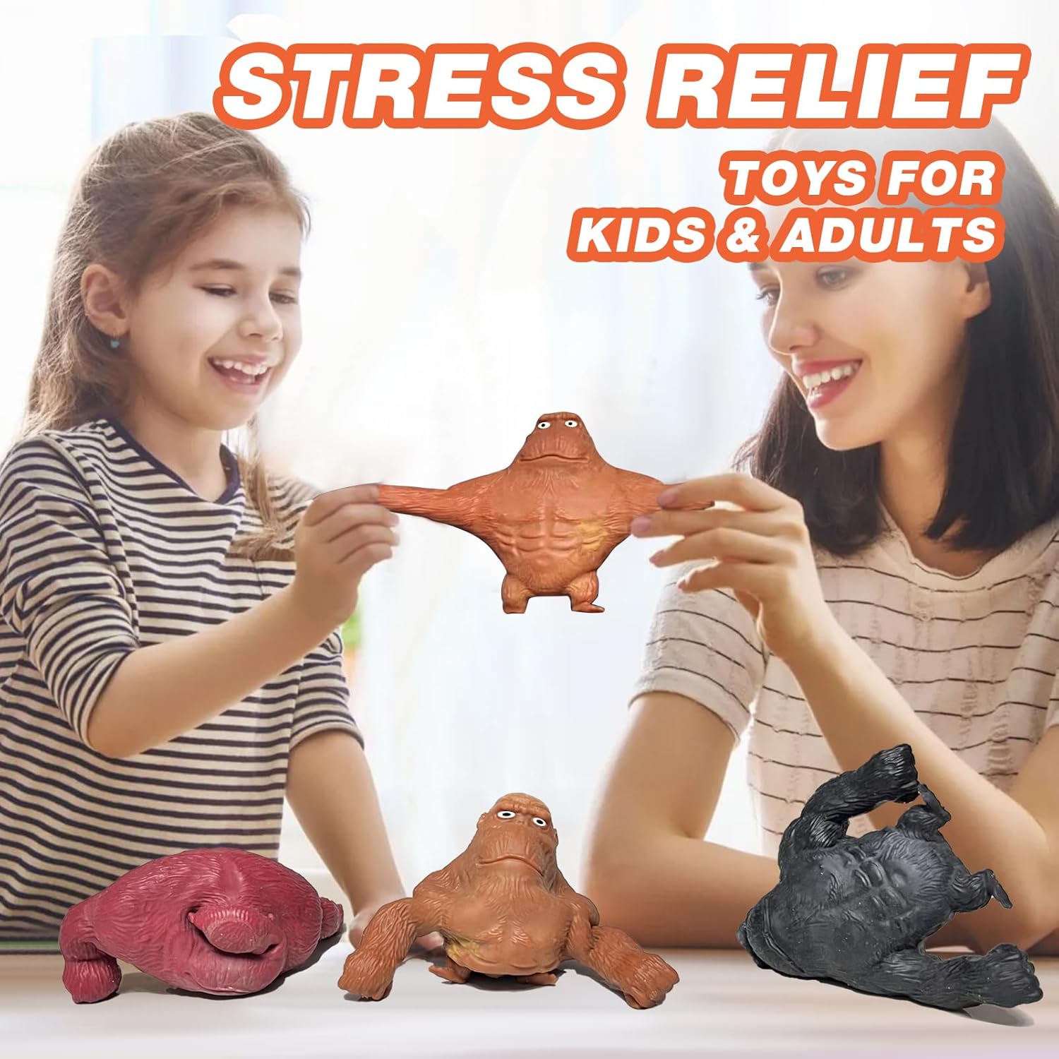 Squishy Monkey Stretch Gorilla Toy - 3Pack of Big Sensory Monkey Stretchy Toys，Stress Relief Splat Gorilla Figures for Autism ,Funny Animal Squishy Gorilla Toys Kids and Adults Easter Stuffers