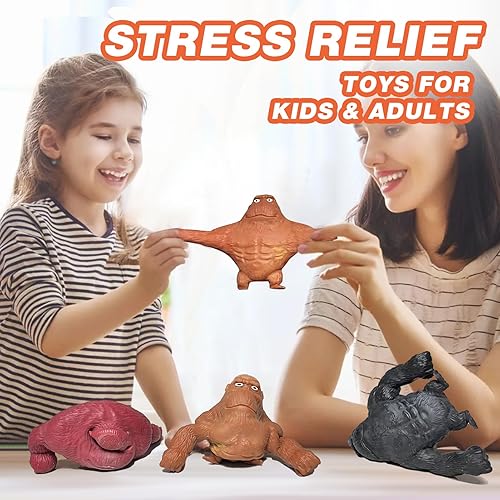 Miniatura 6 de Squishy Monkey Stretch Gorilla Toy – Paquete de 3 juguetes elásticos de mono sensorial grande, para aliviar el estrés, figuras de gorila para
