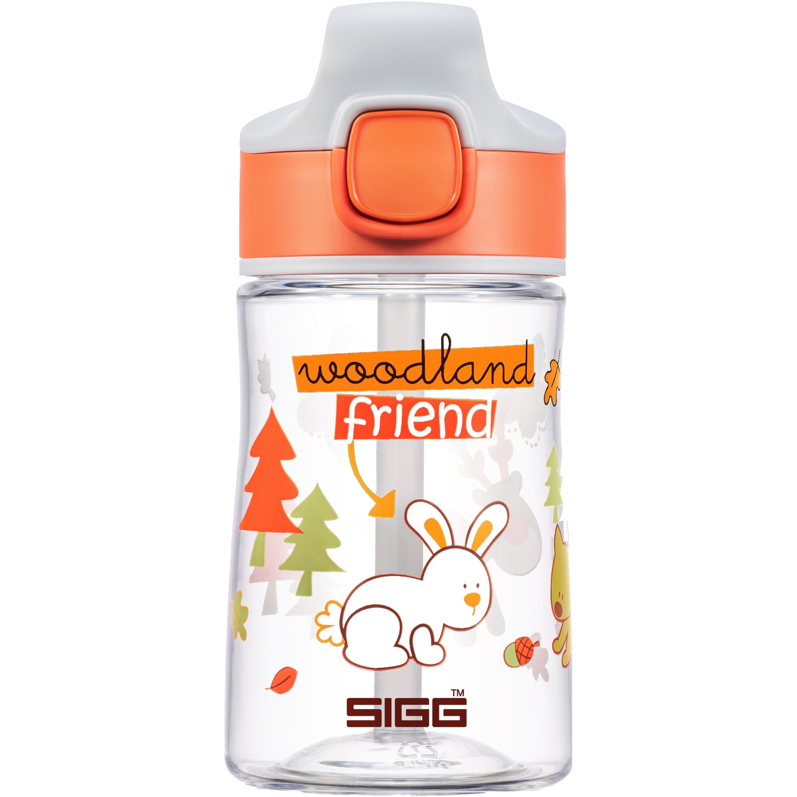 SIGG Miracle Woodland Kinder-Trinkflasche, 0,35 L, mit Trinkhalm, auslaufsicher, spülmaschinenfest, BPA-frei, Aluminium, Orange mit Tieren
