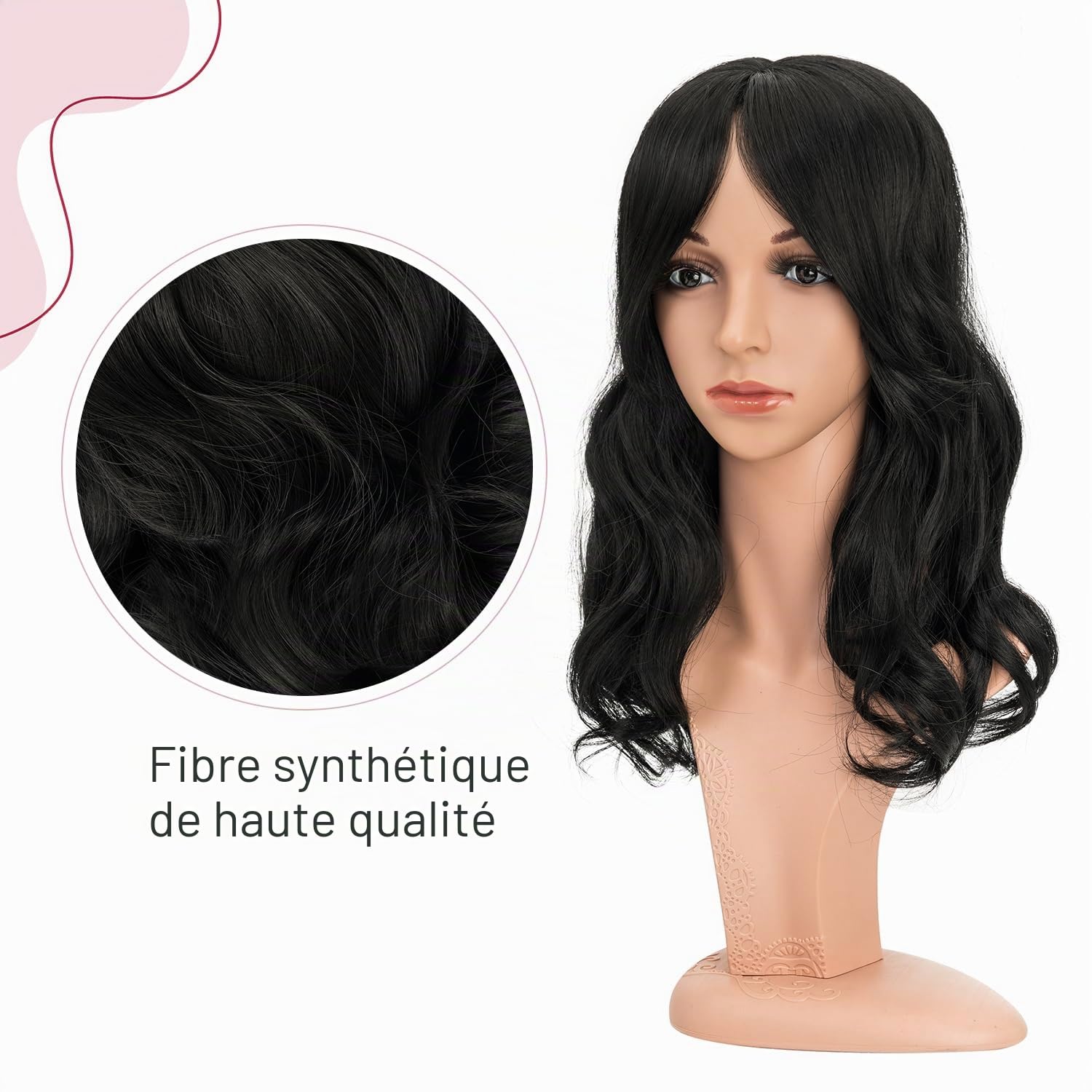 S-noilite Cheveux Synthétiques Topper Wiglet Hair Enhancer avec Frange Droite 4 Clips dans Extensions De Cheveux Fermeture De Cheveux Pièce Postiches, Bouclé Ondulé 45cm Noir foncé