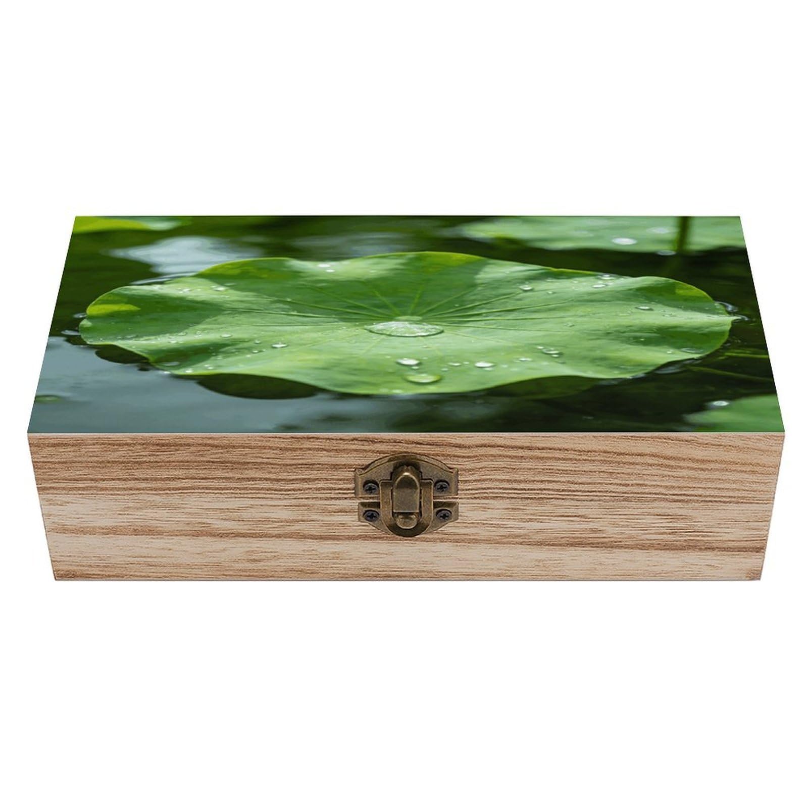 LZQPOEAS Green Lotus Leaf Wooden Keepsake Box Wooden Storage Box Container with Hinged Lid Beautiful Wood Memory Box Decorative Jewelry Case for Crafts Art Hobbies & Trinket Storage