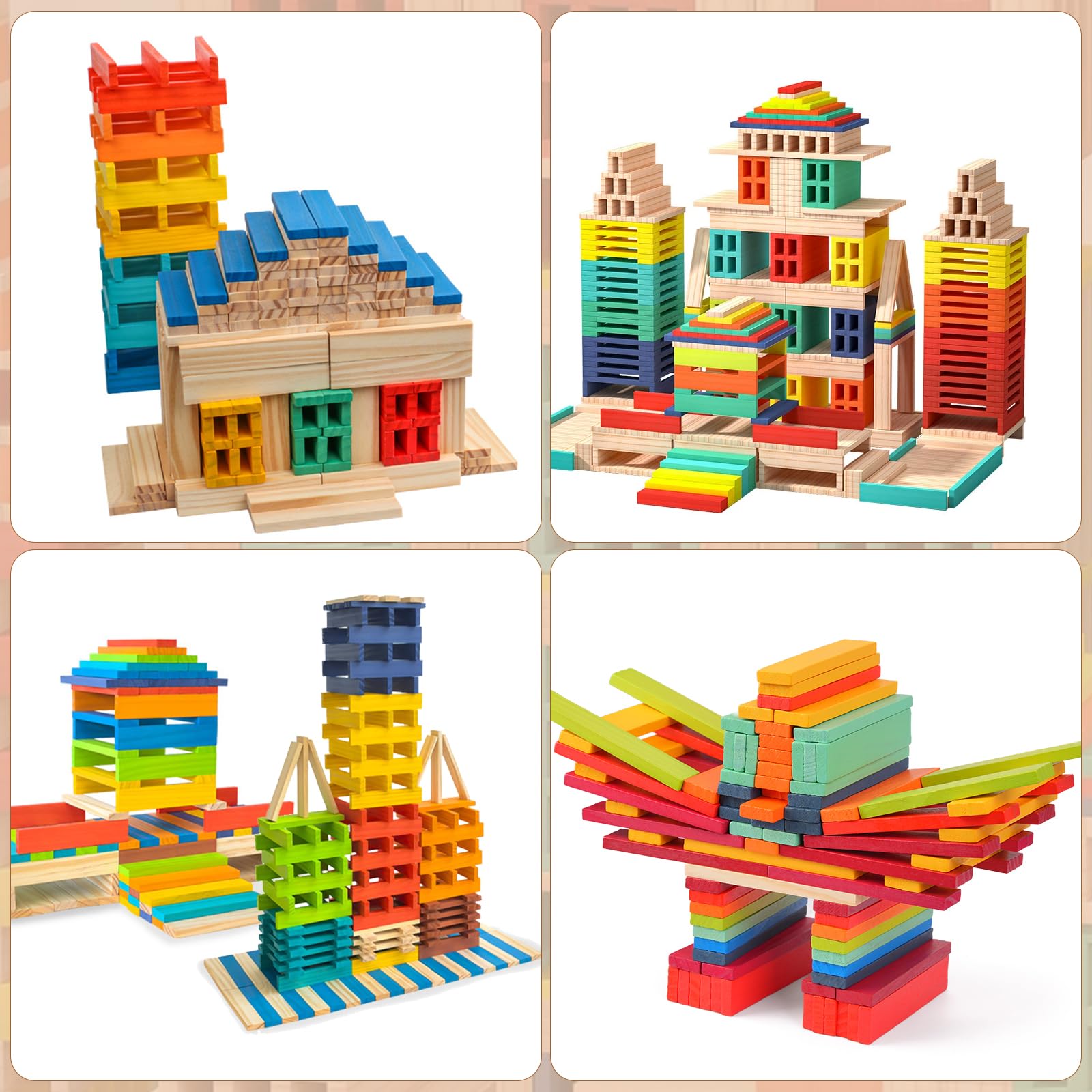 Hayder Classic Wooden Building Blocks Set, 100PCS Solid Wood Blocks in 9 Colors Stacking Educational Toy Set for Kids