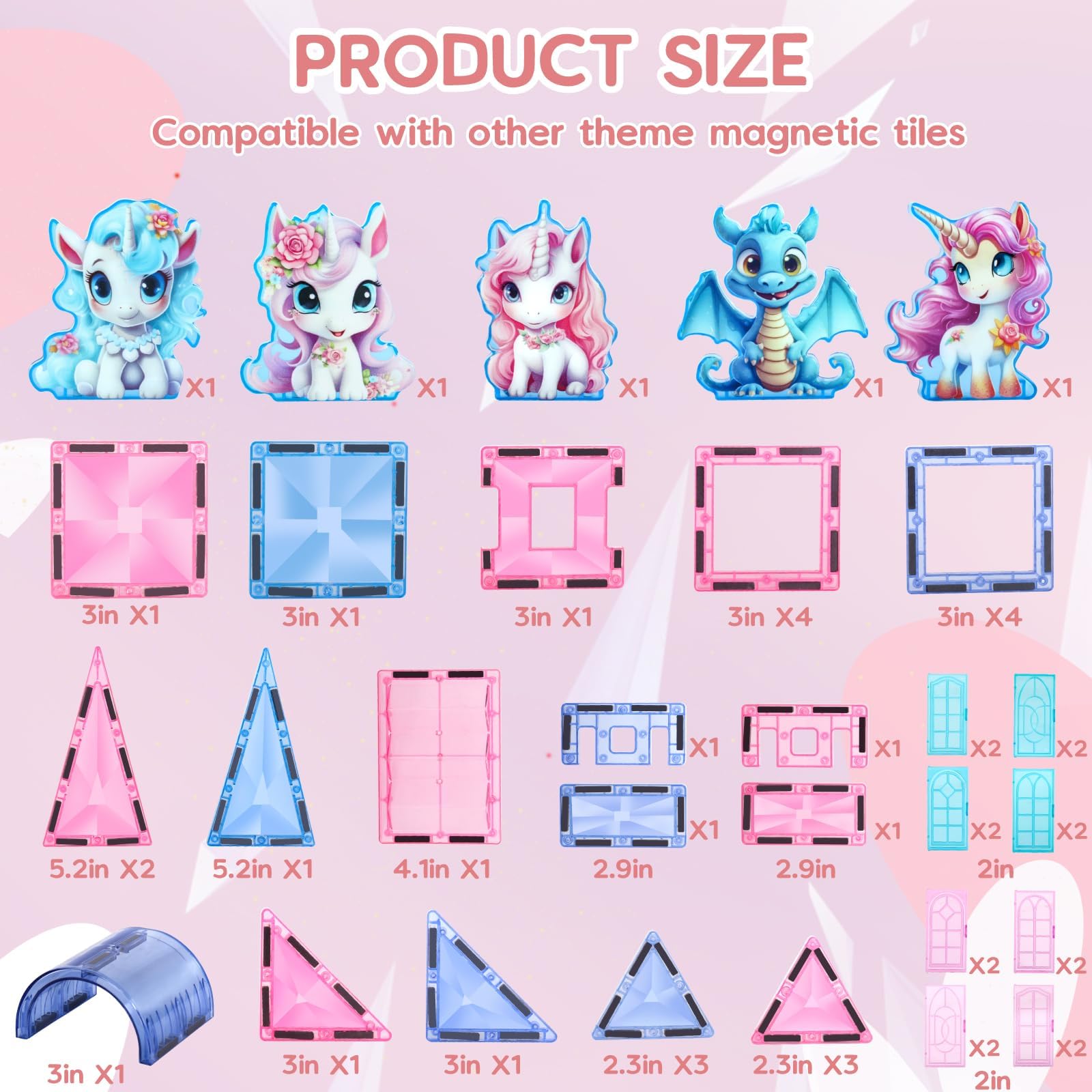 Azulejos magnéticos de unicornio, juguetes de unicornio para niñas de 4 a 6 años, bloques de construcción magnéticos para niños, azulejos magnéticos de diamante, juguete educativo 3D, construcción 6