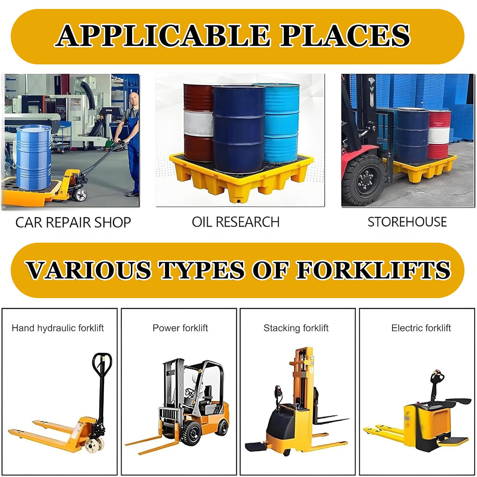 Générique Palette empilable de rétention des déversements - Plateau étanche Haute capacité pour fûts d'huile, seaux de Peinture, Solutions de Stockage Industriel pour Cuisine et Garage (1 pièce)