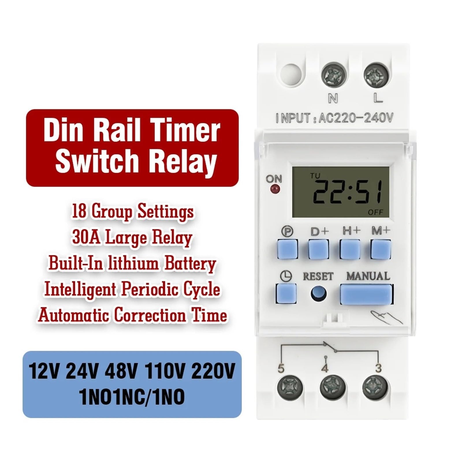 30A Heavy Duty Timer TM919B 7 Days Programmable Timer Switch 30A 110V ...