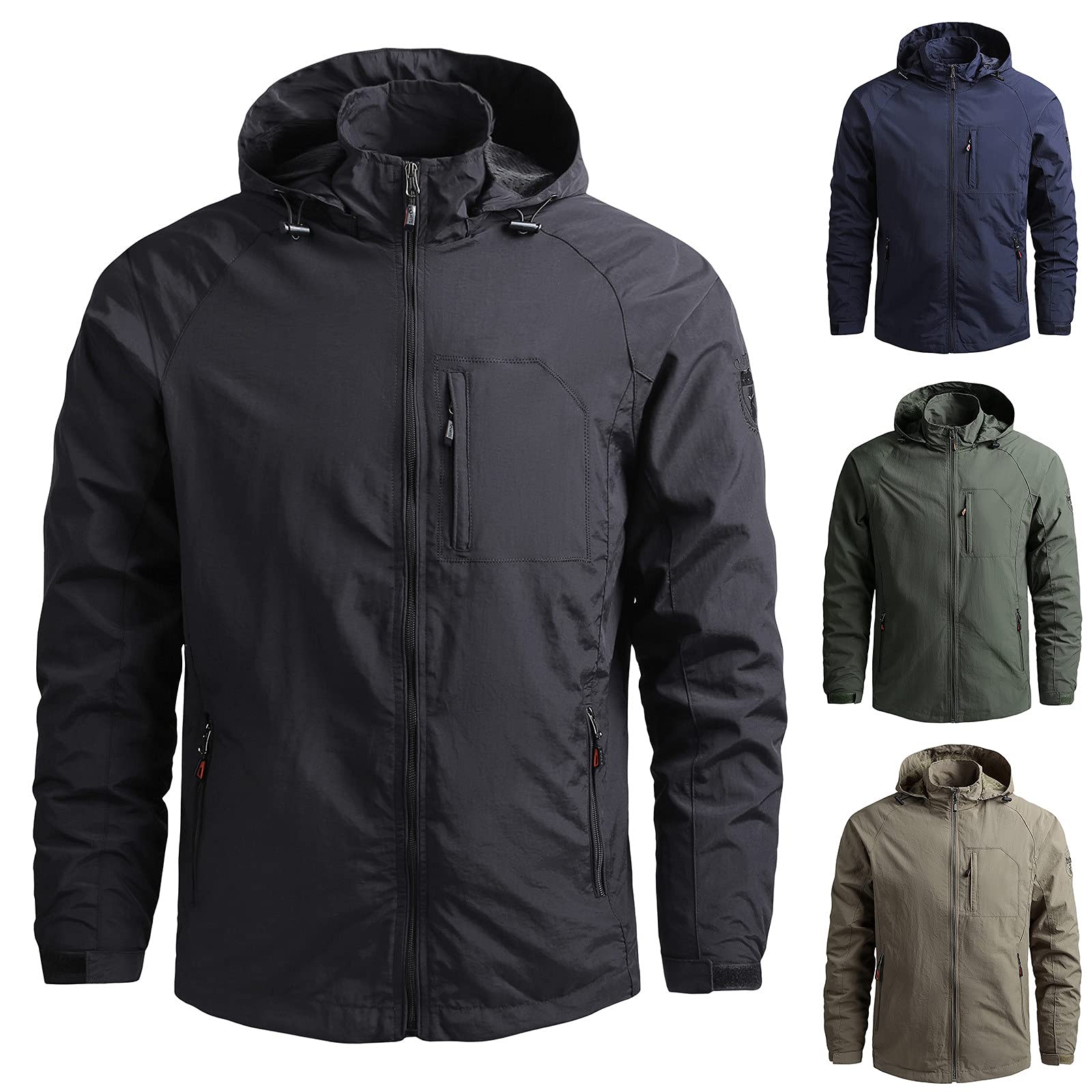 OBiQuzz Chubasquero para hombre, impermeable, transpirable, 3 en 1, chaqueta funcional 3 en 1, ropa de lluvia para bicicleta, fitness, senderismo, chaqueta deportiva con capucha, chaqueta deportiva