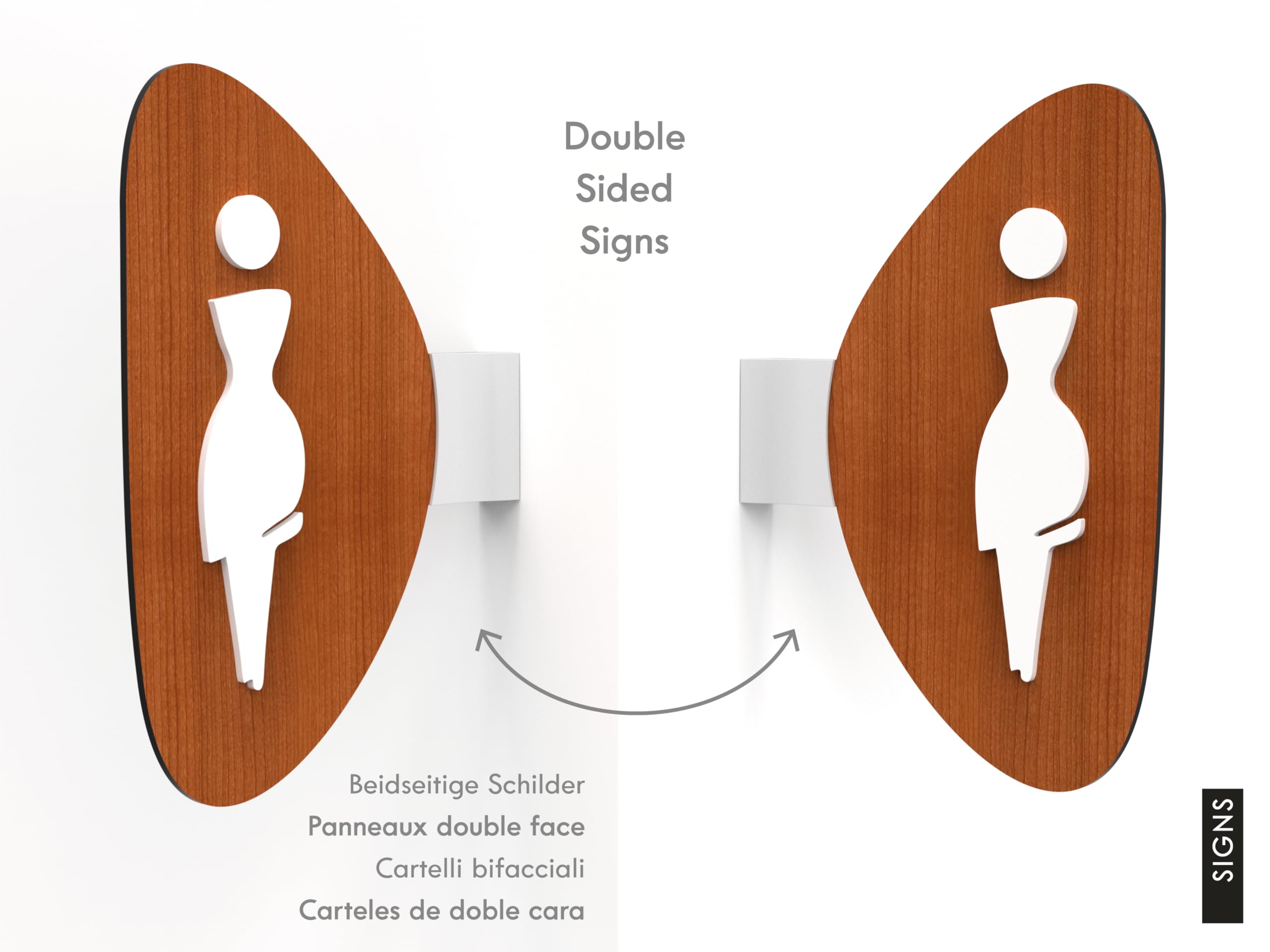 Set 3 Cartelli Toilette Bifacciali Personalizzabili – Simboli Bagno Uomo Donna Disabili WC – Insegne a Bandiera con Supporto Parete – Pittogrammi per Hotel Ristorante Ufficio Mensa