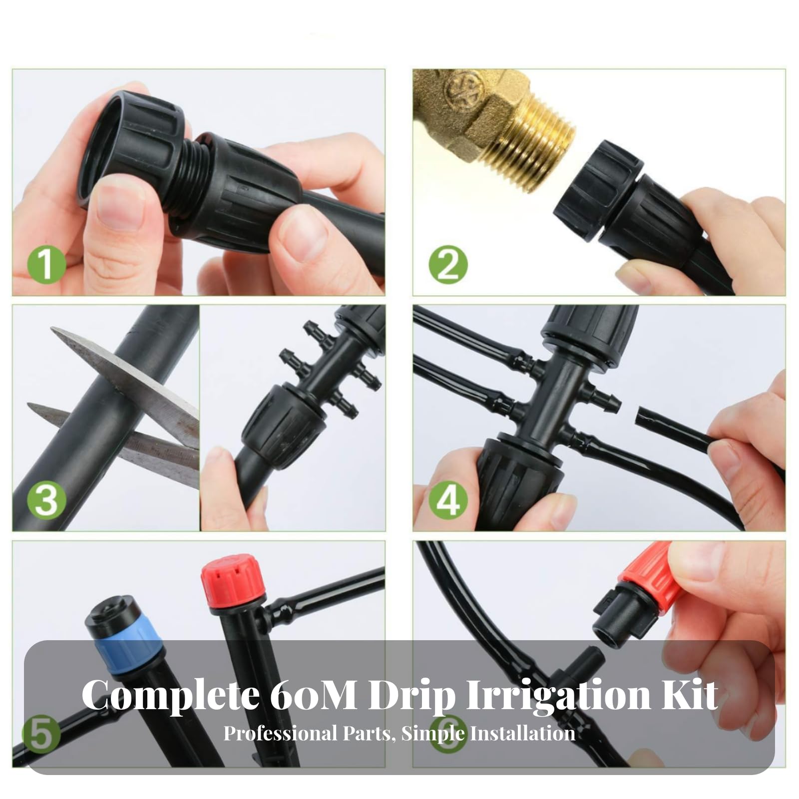 Kit di Irrigazione a Goccia Automatico | Tubo Flessibile in PVC, Kit Irrigazione a Goccia con Nebulizzatori, Senza Elettricità, per, Coltivatori Domestici