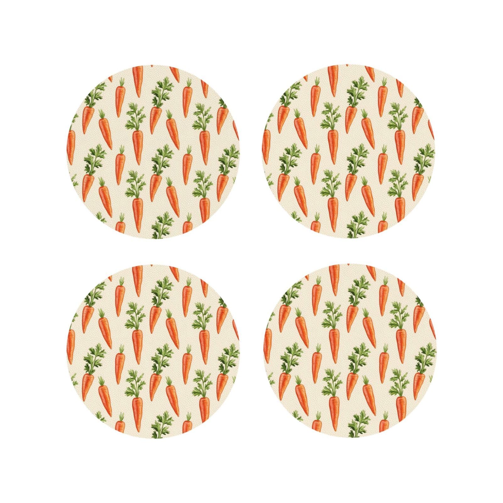 Leather Coasters Set of 4 - Realistic Carrot Print Lightweight Drink Coasters for Desk