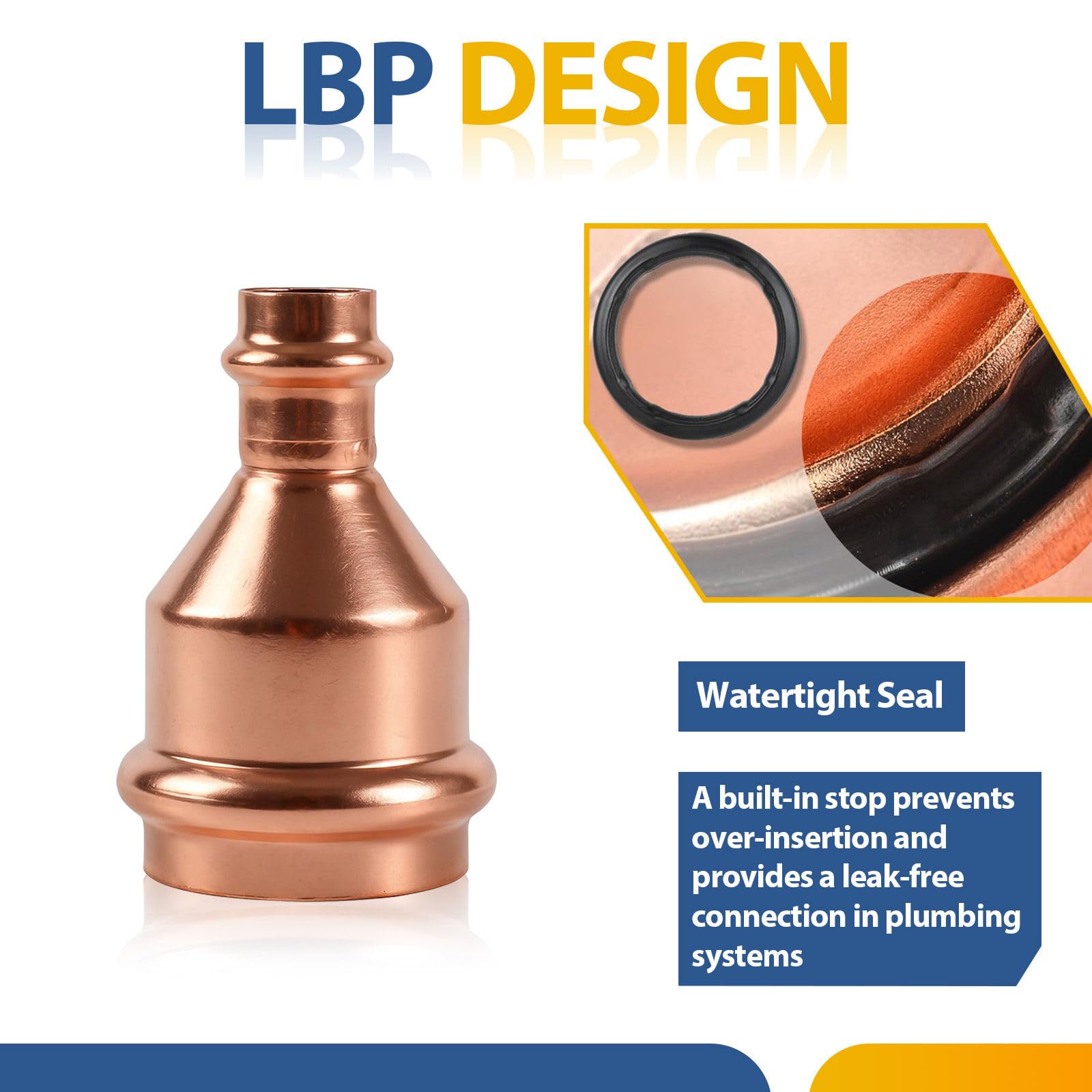 Paquete de 20 acoplamientos de presión de cobre GUOFIS sin tope, acoplamiento de cobre de 2" x 3/4" para conexiones de tuberías de reparación y remodelación de plomería, diseño de flujo continuo.
