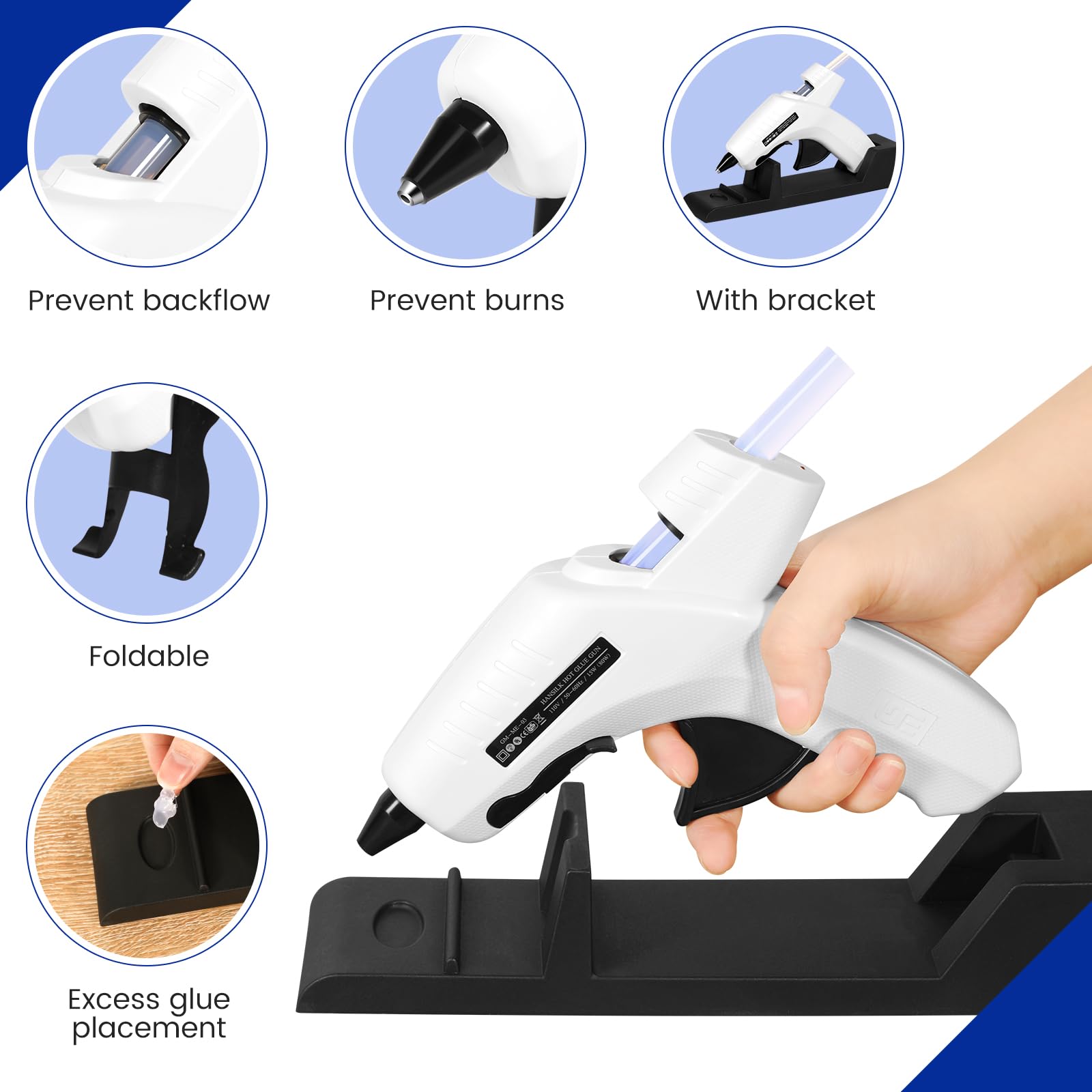 Kit di pistola per colla a caldo con 10 bastoncini di colla a caldo, ad alta temperatura, per lavori scolastici, fai da te e riparazioni rapide a casa, include base, base inclusa, colore bianco