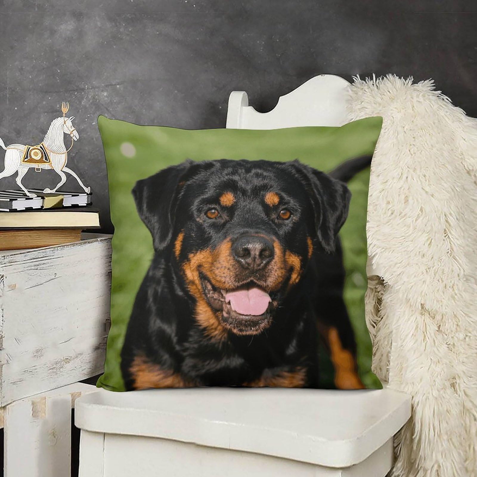FodPand Boho Farmhouse Rottweiler Pillow Covers with Hidden Zipper 24x24 Soft Plush Cushion Cover Decorative Throw Pillow Cases for Couch Bed Sofa Living Room Indoor Outdoor Home Decor