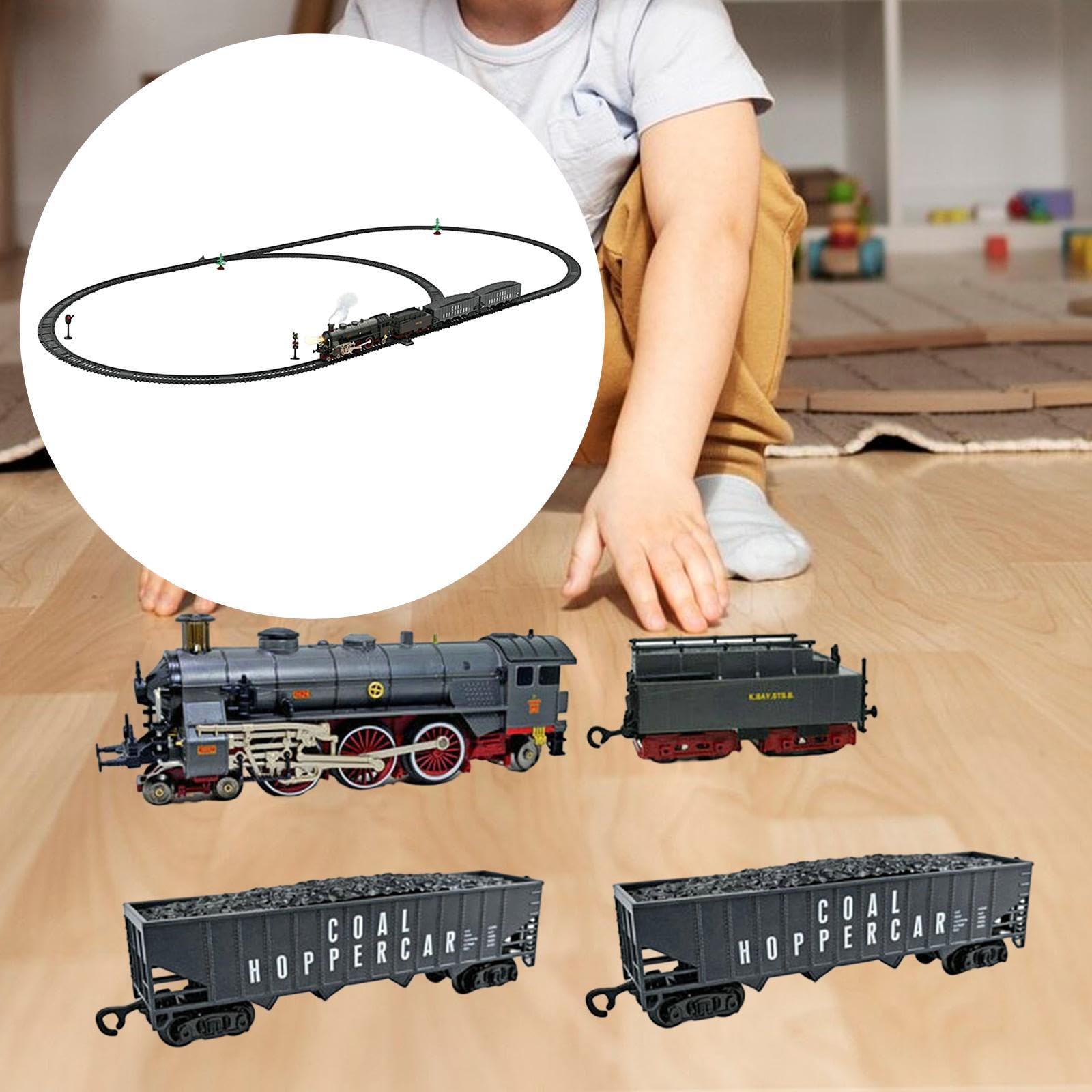 harayaa Tren Eléctrico Interactivo Retro con Locomotora de, Luces, Sonidos Auténticos Y Puertas de Aleación, Negro Gris
