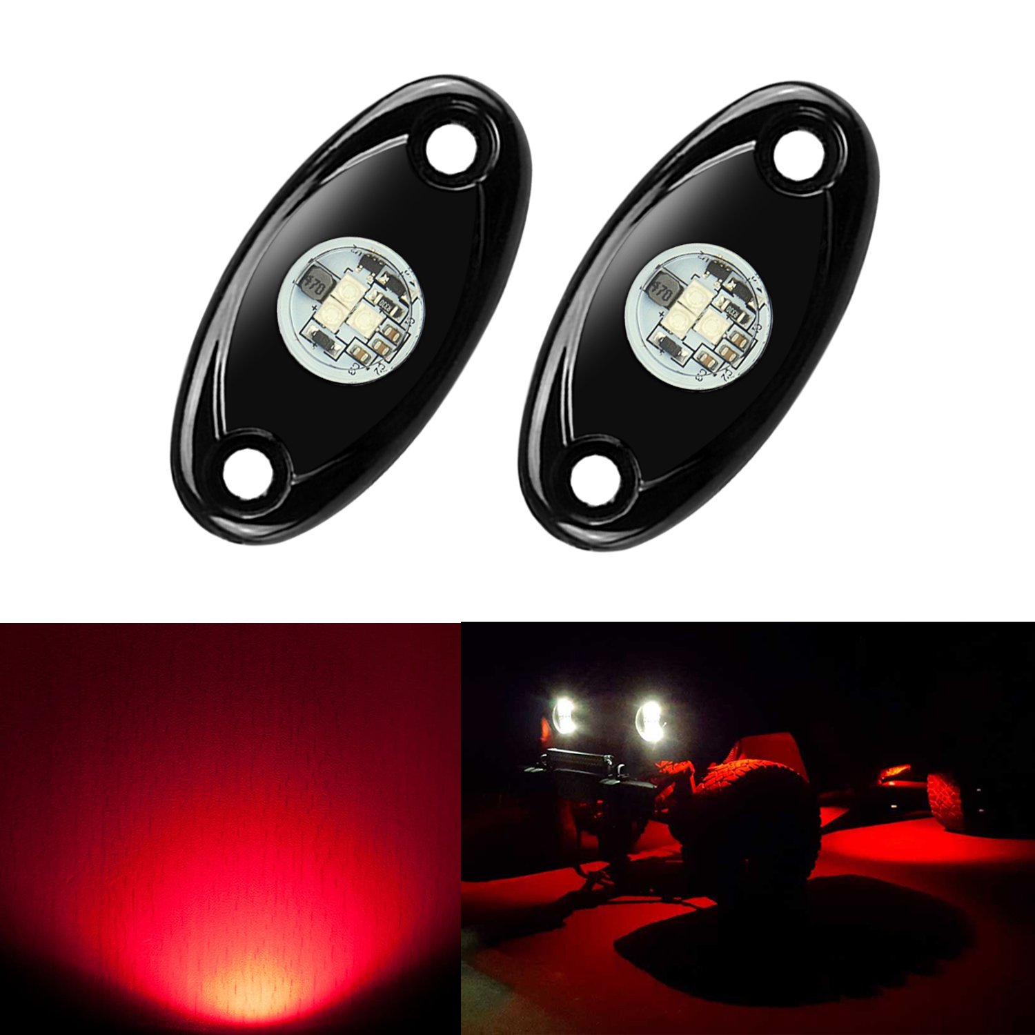 Ampper LED Rock Lights 2 Pods Red Am-LRL14