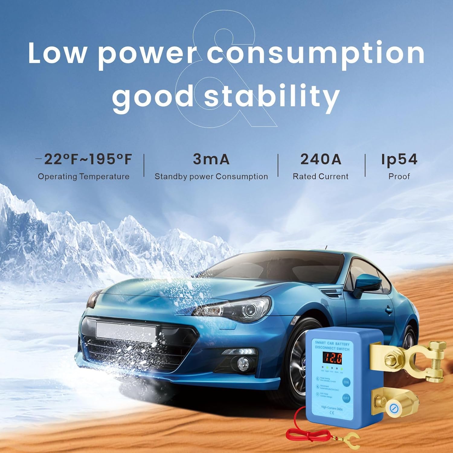 Hand holding remote control next to the battery disconnect switch