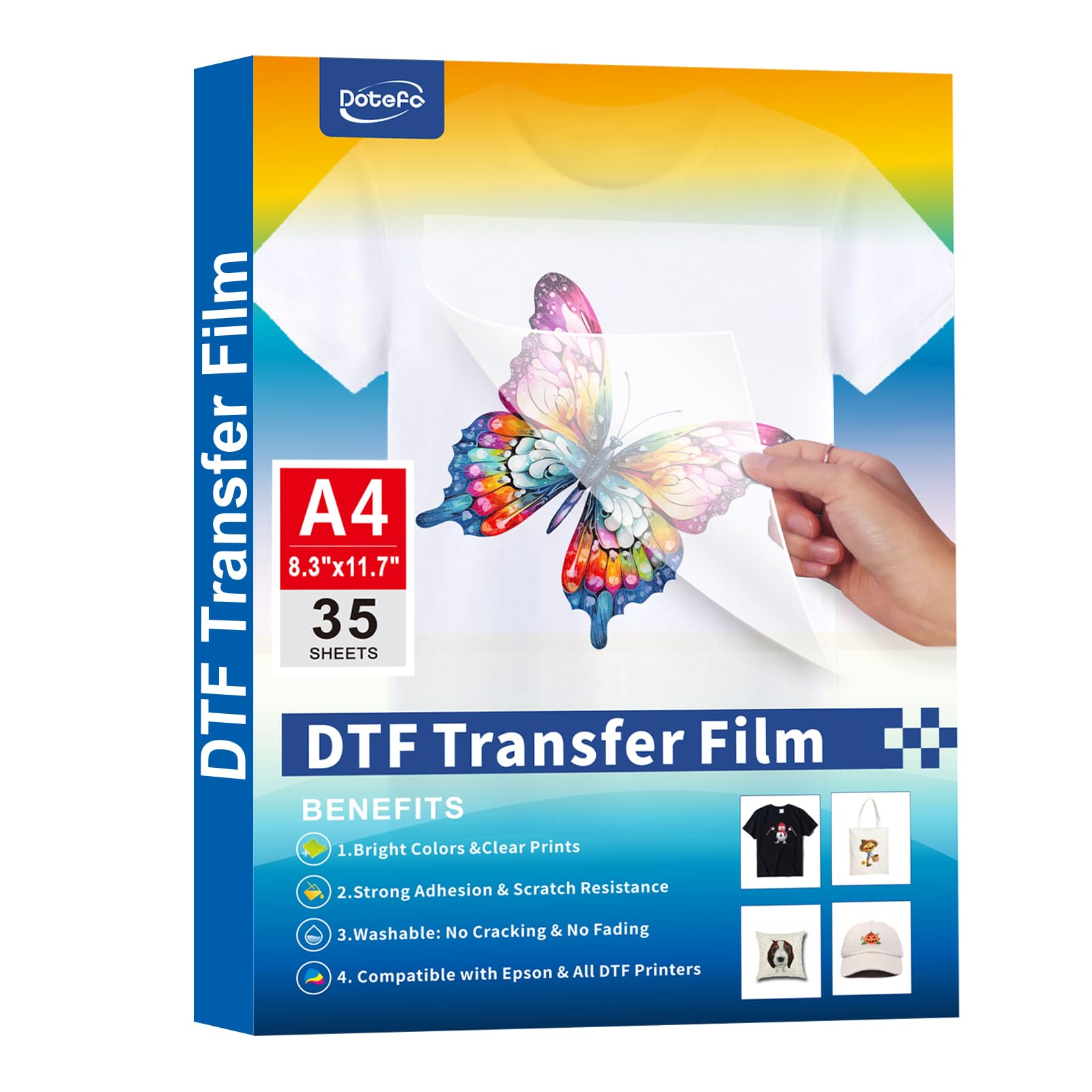 A4 DTF Transfer Film, Double Sided DTF Film 8.3"x11.7" Matte DTF Paper for White and Dark Fabric T Shirts, DTF Transfer Paper Compatible with Eps DTF