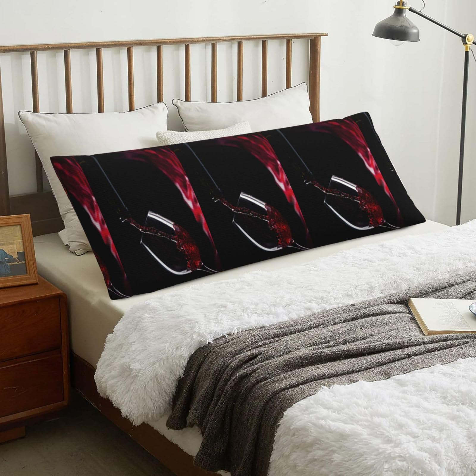 Red Wine, Body Pillow Cover with Zipper,Long Body Pillowcase 20 x 60 in