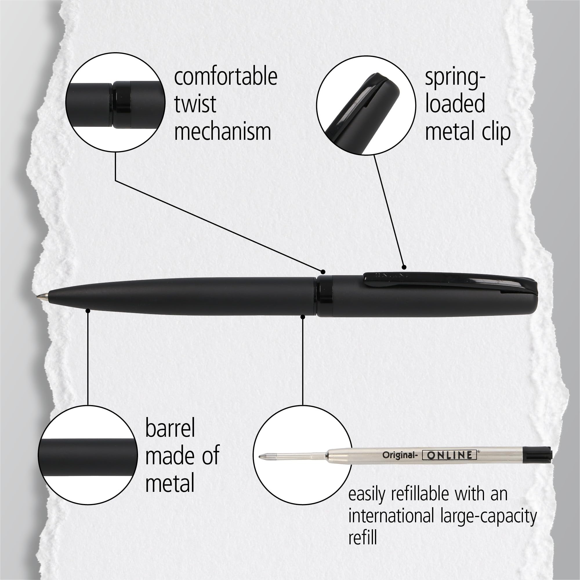 Online Eleganza Ballpen I Colour: Black I Replaceable Large Refill I Metal Biro I Ink Colour Black I Retractable I Ballpoint Pen In Gift Box - Image 4