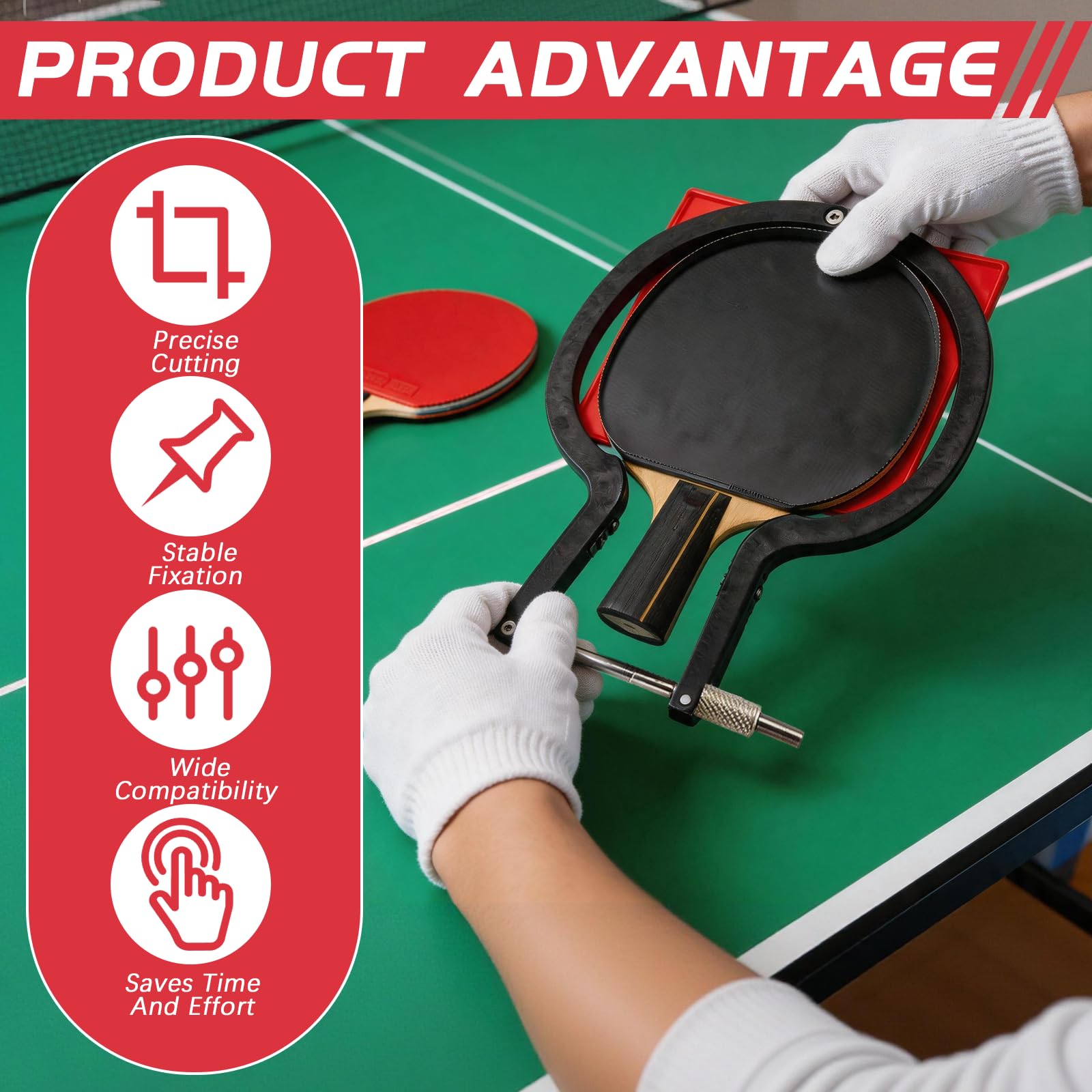 Taglierina per Gomme da Tennis da Tavolo, Kit Strumento di Taglio ad Arco Regolabile con Bastone in Legno e Guanto Accessorio Professionale per Rivestimenti Ping Pong Universale per Racchette