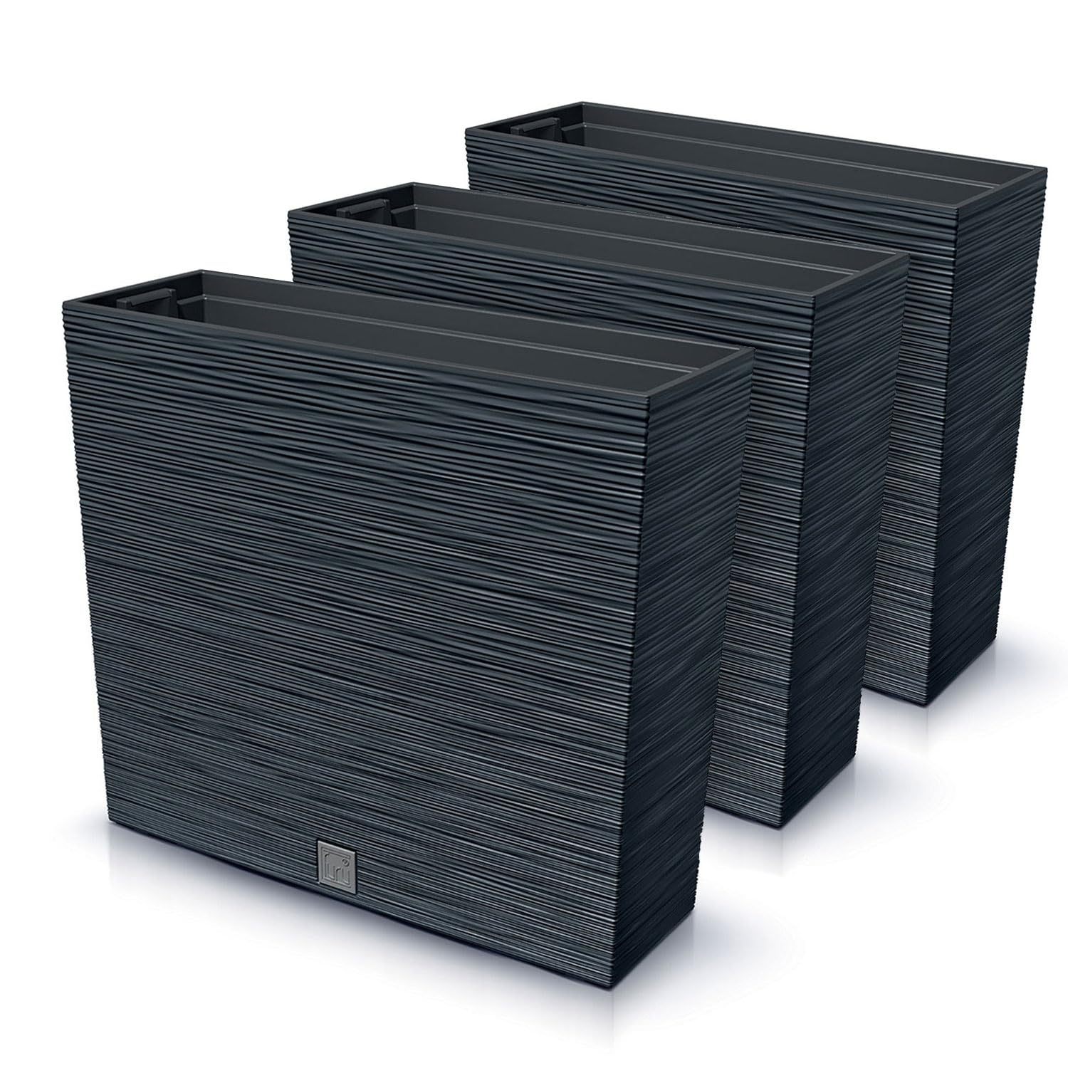 IMJ-Global Furu Case Lot de 3 macetas rectangulares de plástico, 58 x 18 x 49,8 cm, para interior/exterior, negro, 44 litros, diseño moderno