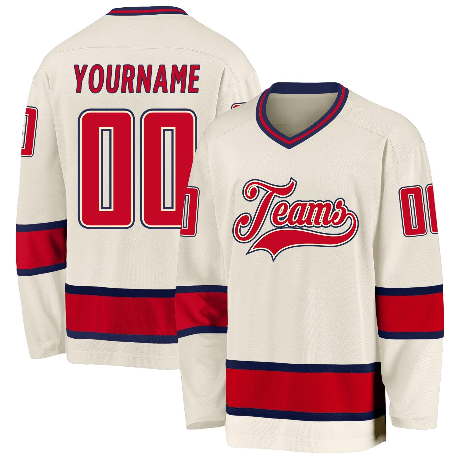 Custom Name Team Name Number White Navy-Gray Hockey Jersey Personalized V-Neck Sports Hockey Jersey for Men Women Youth