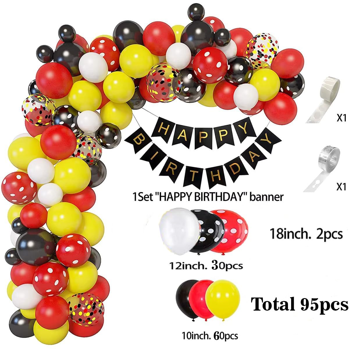 PartyToko 99kits Red Yellow Black Balloon Garland Arch Kit - Cartoon Theme Party Decorations with Different Sizes Party Balloons for Birthday Anniversary Baby Shower Backdrop Decorations 1