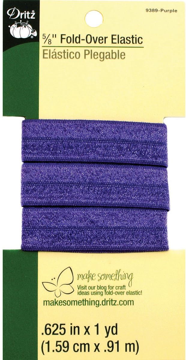 Dritz 9389 Fold-Over Woven Elastic, 5/8-Inch by 1-Yard, Purple