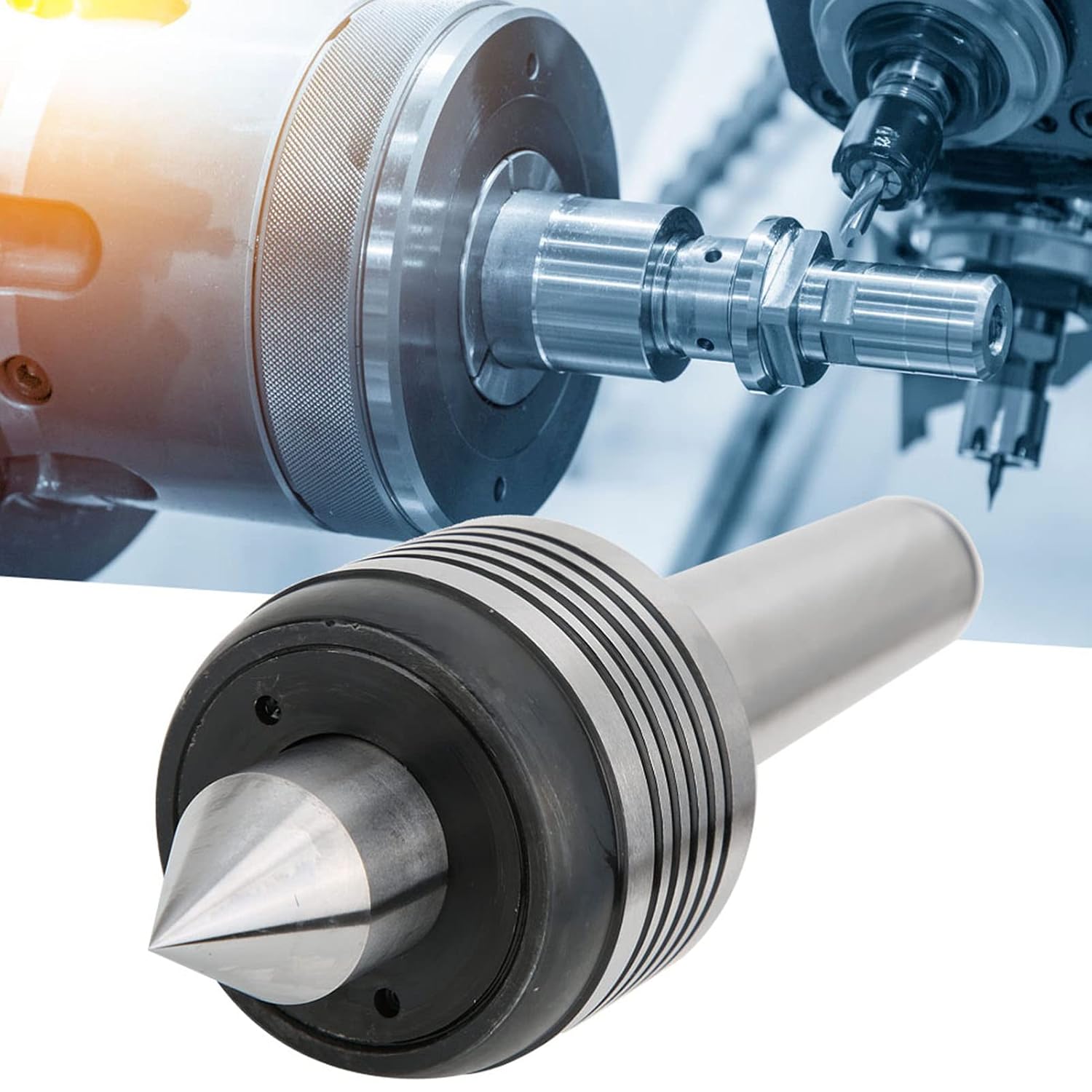MT4A Live Center, Carbon Steel Taper Center, 60 Degree Lathe Center Tool, Accuracy 0.015 Triple Ball Bearing for Small Lathes