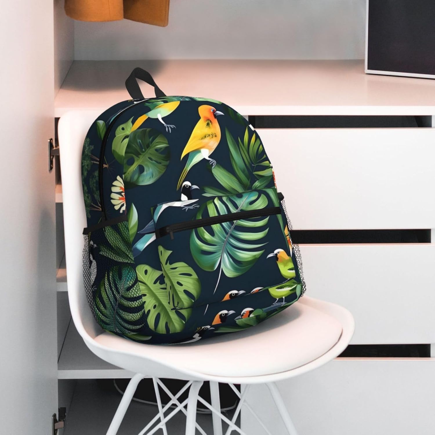 Tropical Birds Plant Leaf Print Lightweight Casual Backpack For Women Travel Daypack Gym Backpack For Men Book Bags, SB-122
