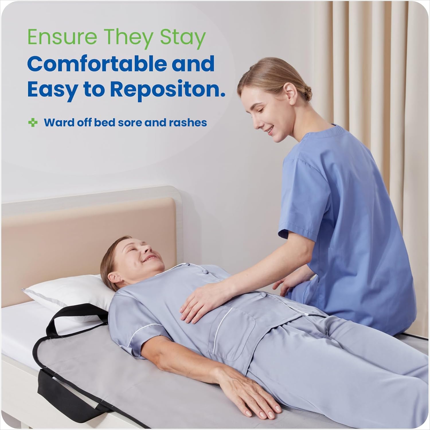 NIHAO Draw Sheet with Handles Positioning Bed Pad Washable 48" x 40" Multipurpose Patented Flannel Patient Transfer Sheet for Bedridden Lifting Turning Sliding, Navy Blue