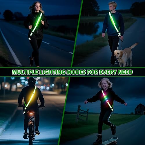 Miniatura 7 de Cinturón reflectante LED, luz LED recargable, equipo de seguridad nocturna para caminar, equipo reflectante ajustable de alta visibilidad para