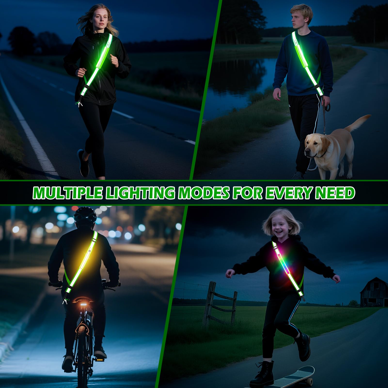 Cintura Riflettente a LED Ricaricabile Impermeabile con Tasca per Cellulare per Running