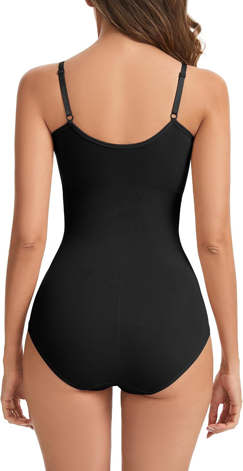 Shapewear Bodysuit for Women, Seamless Tummy Control Body Shaper | V Neck, Adjustable Straps, Brief Bottom, Breathable & Soft Fabric, Perfect for Everyday Wear