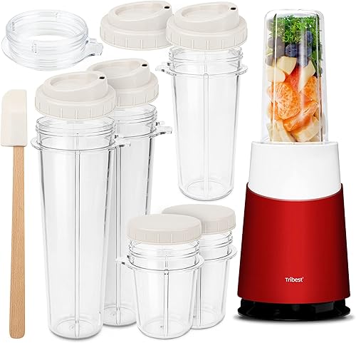 Tribest Personal Blender II, pequeña licuadora portátil para batidos y batidos con tazas sin BPA, color rojo