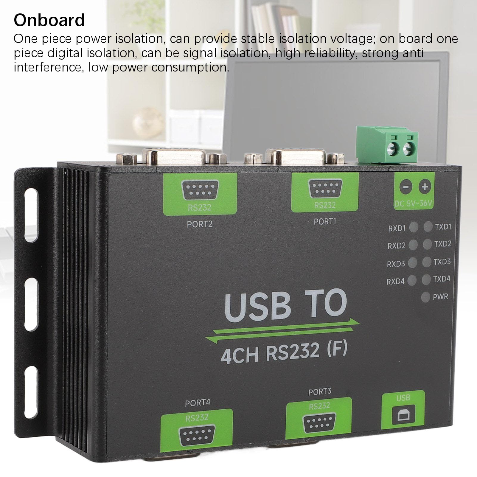 Emoshayoga Convertidor USB a 4CH RS232 Rendimiento Confiable para Comunicación Industrial - Aleación de Aluminio Duradera 1 Pieza