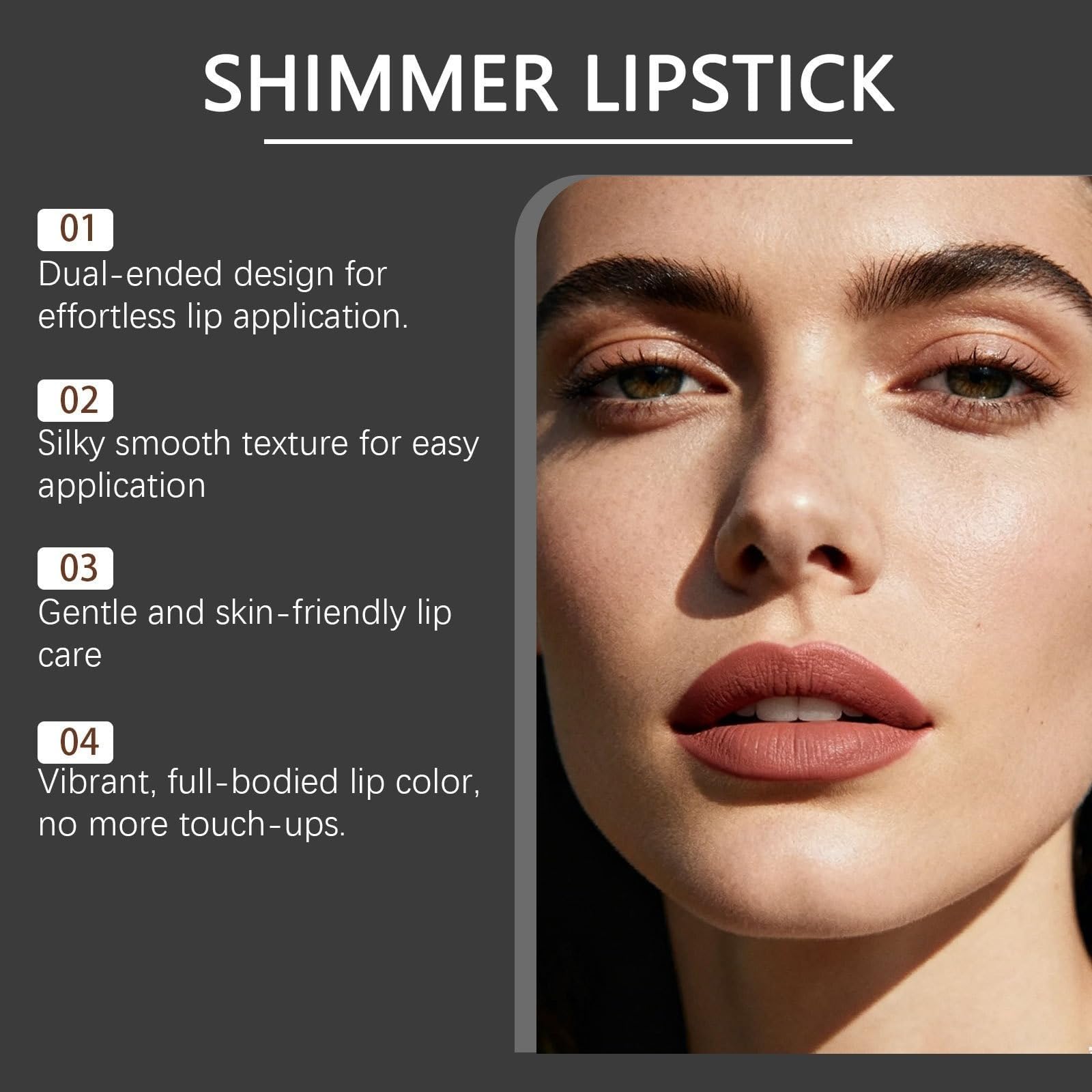 Metallic-Lippenstift mit Glitzereffekt, Schimmernder Perlmutt-Lippenstift
