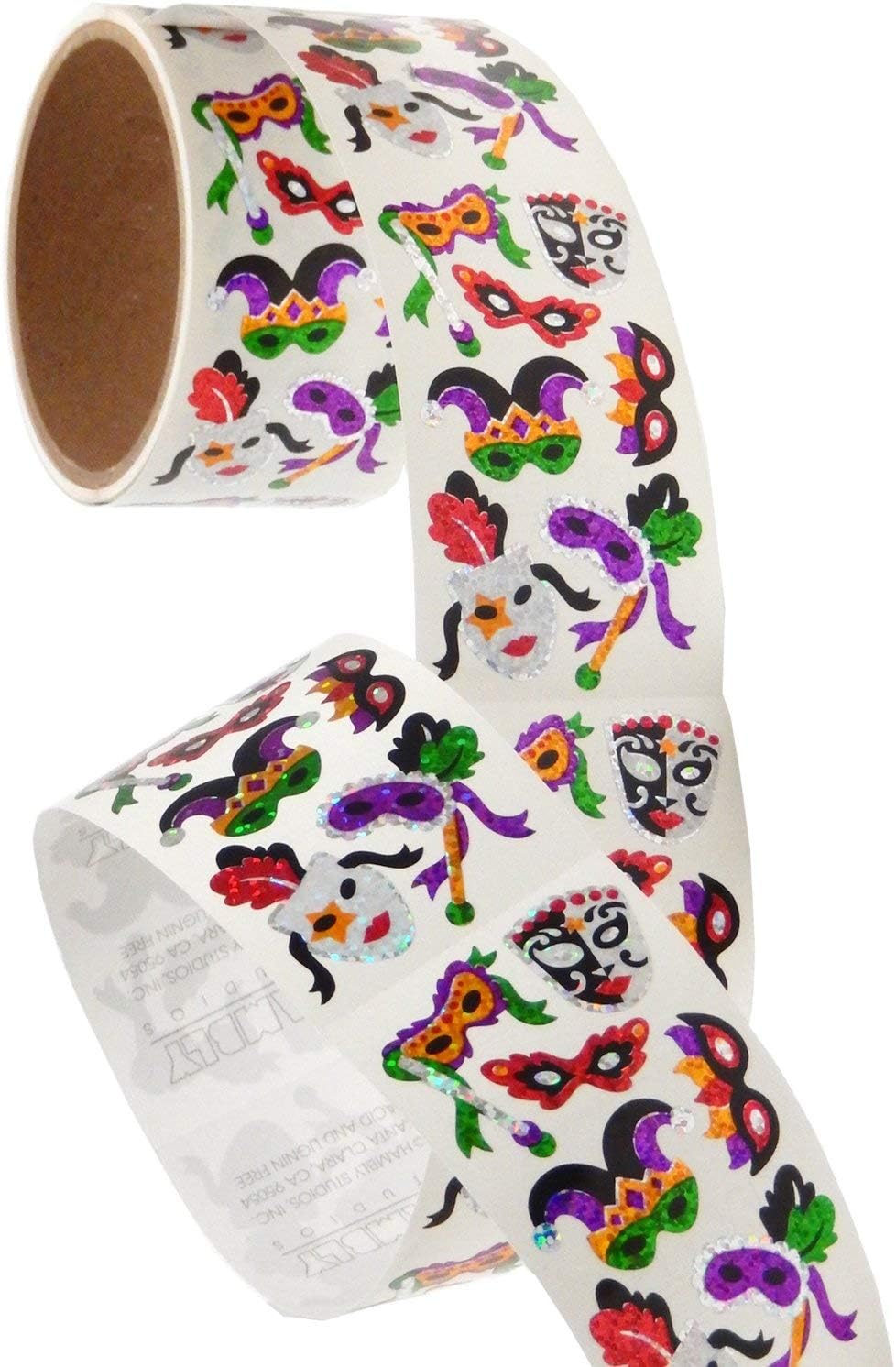 Bulk Roll Prismatic Stickers, Masquerade Masks/Multicolor (50 Repeats)