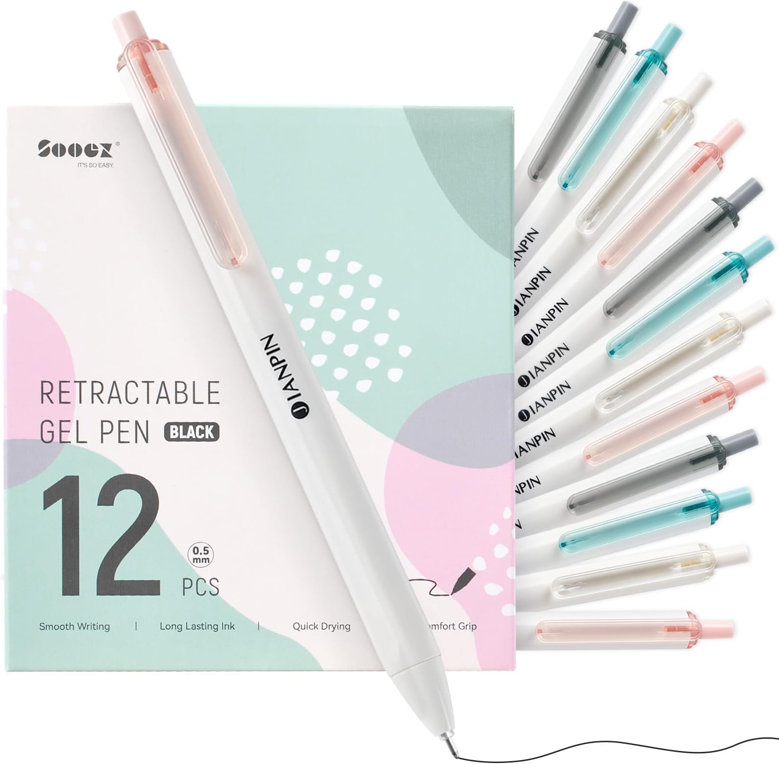 Retractable Pastel Gel Ink Pens, Shuttle Art 15 Pack Black