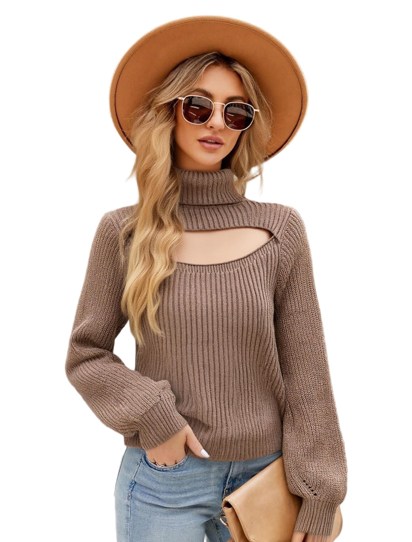 Womens Cable Knit Turtleneck Sweater Long Sleeve Lightweight Loose Fall Pullover Chunky Crochet Hollowed Out Sexy Top