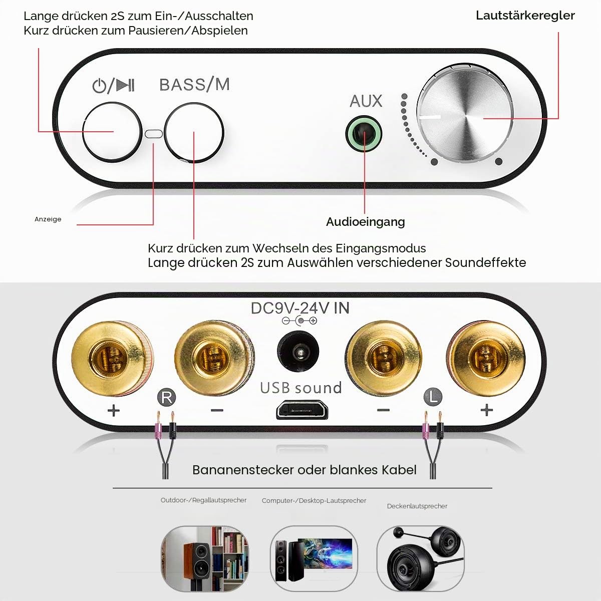 Nobsound NS-10G Mini Bluetooth 5.0 Digitaler Stereo Verstärker 100W HiFi Power Amp mit Netzteil (Schwarzes)