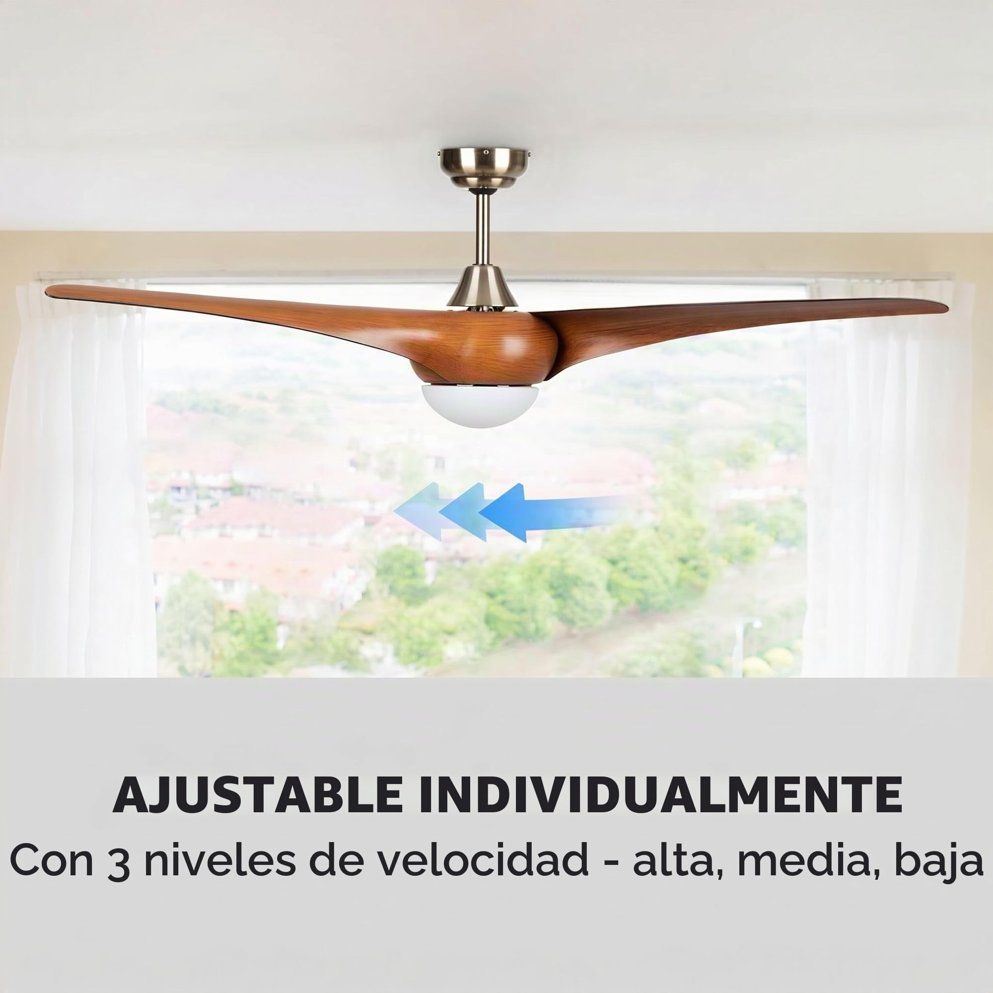 KLARSTEIN Monteverde ventilador de techo, 2 en 1: Ventilador y lámpara de techo, 52" (132 cm) de diámetro, 3 aspas de plástico, caudal: 8.376 m³/h, programable, Nogal