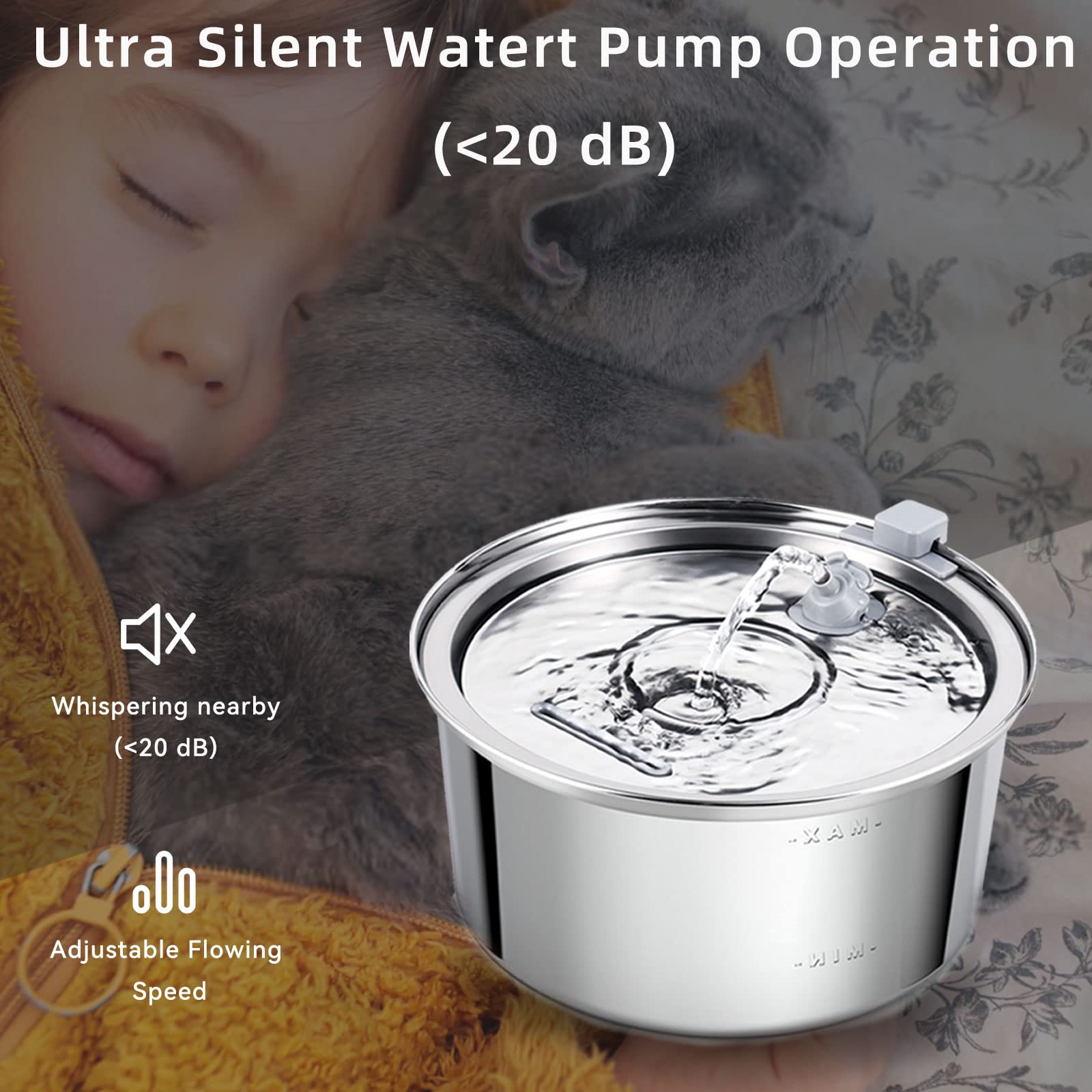 Cat Water Fountain Stainless Steel,3.2L/108oz Automatic Pet Fountain Dog Water Dispenser,Ultra Quiet Pump with 3 Replacement Filters for Cats, Dogs, Multiple Pets - image 3