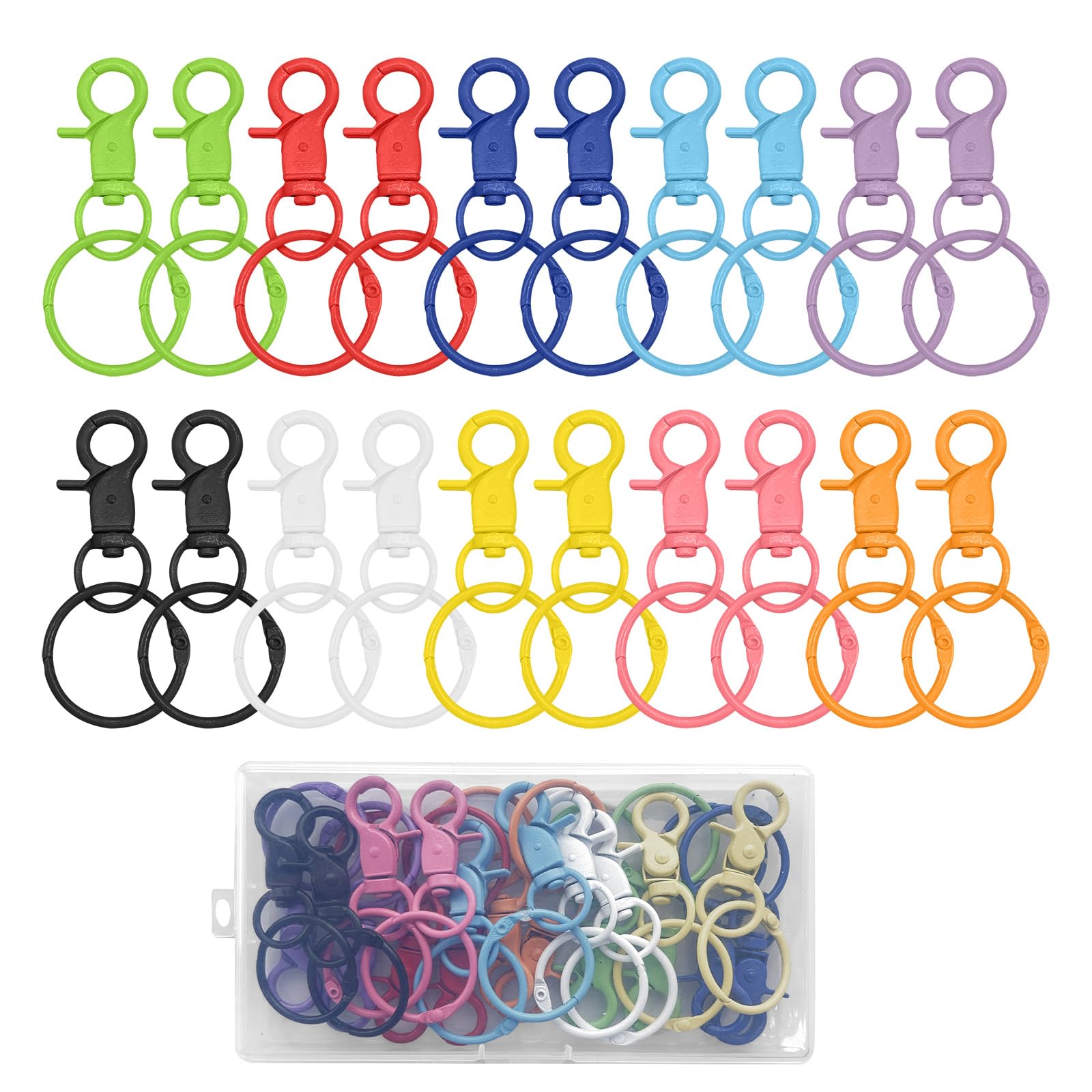 20 Pcs Keyrings 1.2 inch Key Ring Hoop with Swivel Lobster Clasps Colorful Keyring Rings Keyring Clips Key Chains for Jewellery Making Crafts