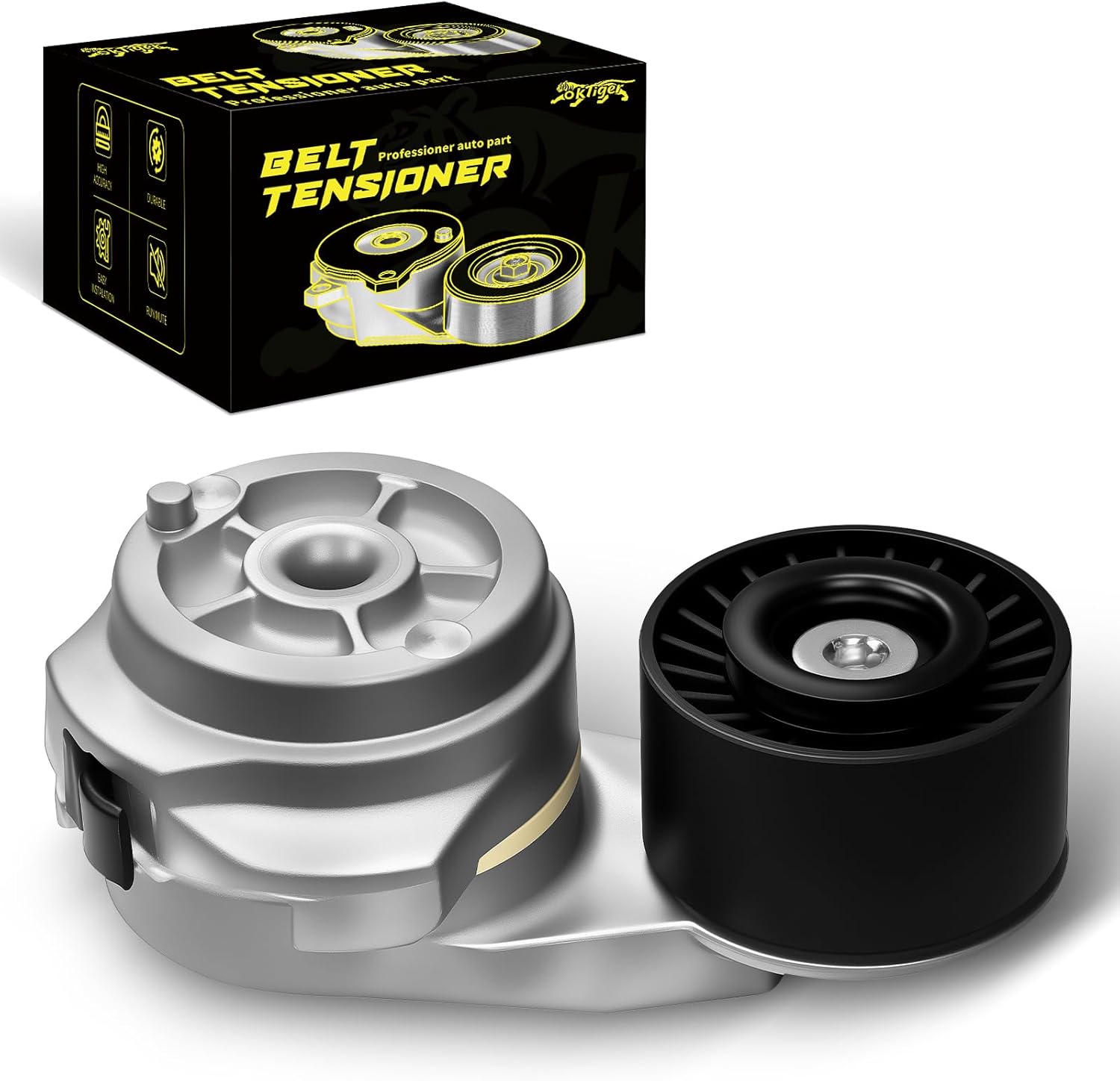 Oktiger 38285 Belt Tensioner Assembly with Pulley for Dodge for Ram 2500 3500, 2003 2004 2005 2006 2007 2008 2009 2010 2011 2012 2013 2014 2015 2016 2017 2018 2019-2023, 5.9L 6.7L L6 OE 3947574