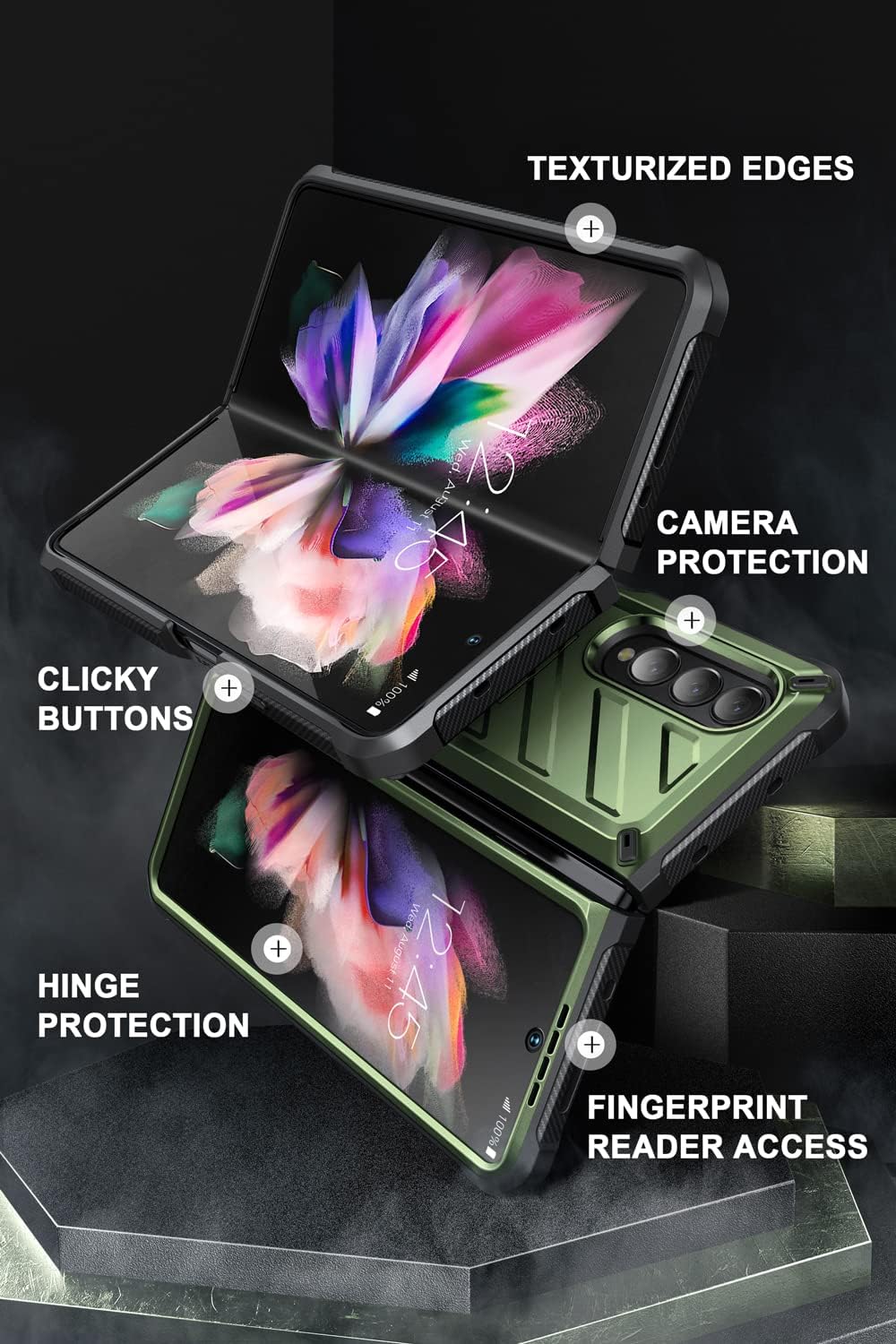 SUPCASE for Samsung Galaxy Z Fold 3 Case with Stand (Unicorn Beetle), [Built-in Screen Protector & Belt Clip] Heavy Duty Rugged Full-Body Shockproof Protective Phone Case for Galaxy Fold 3, Guldan