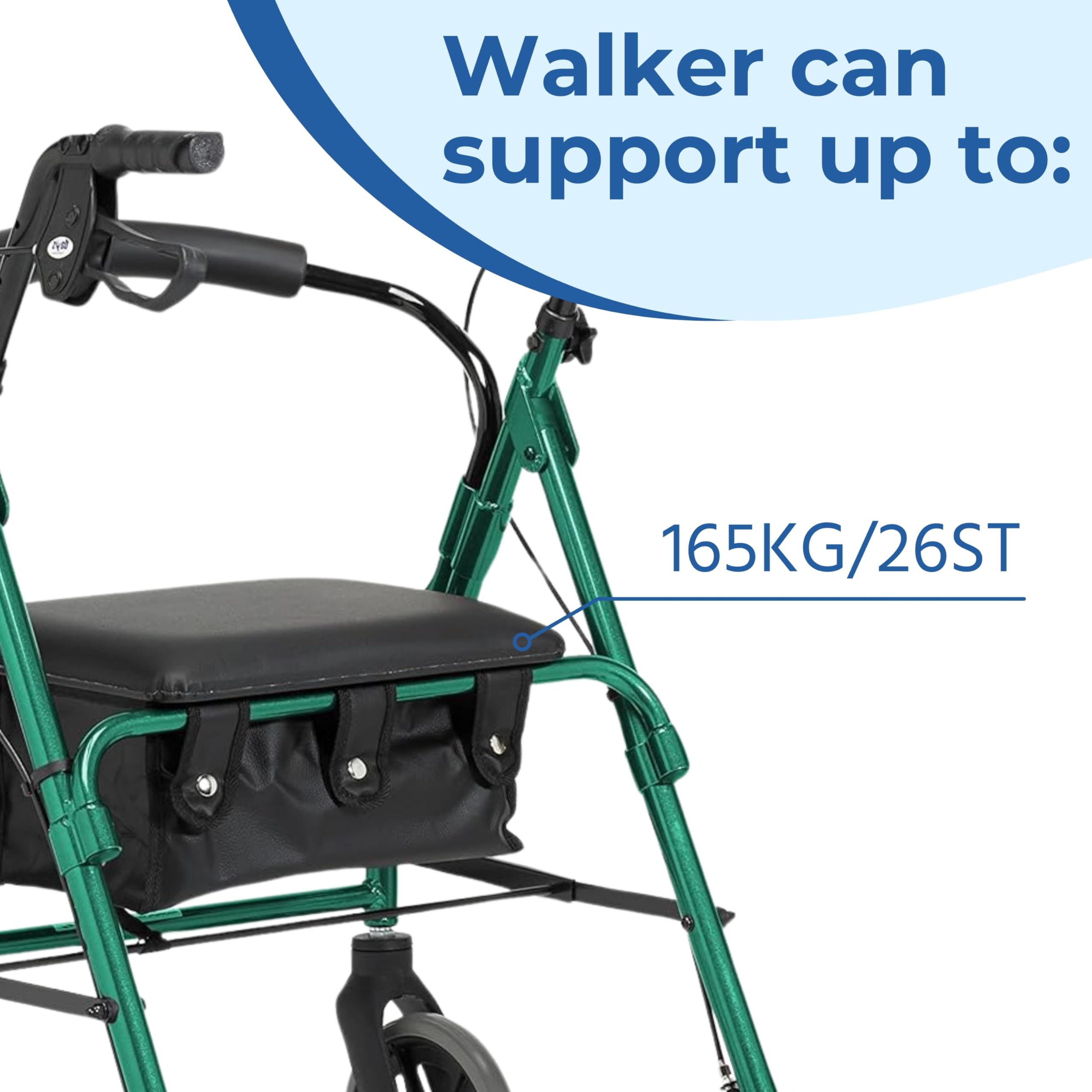Days Andador de Cuatro Ruedas Ligero y Plegable con Asiento Acolchado, Mangos Ergonómicos, Bolsa de Transporte, Frenos de Bloqueo, Ayudas A la Movilidad, Pequeño, Azul