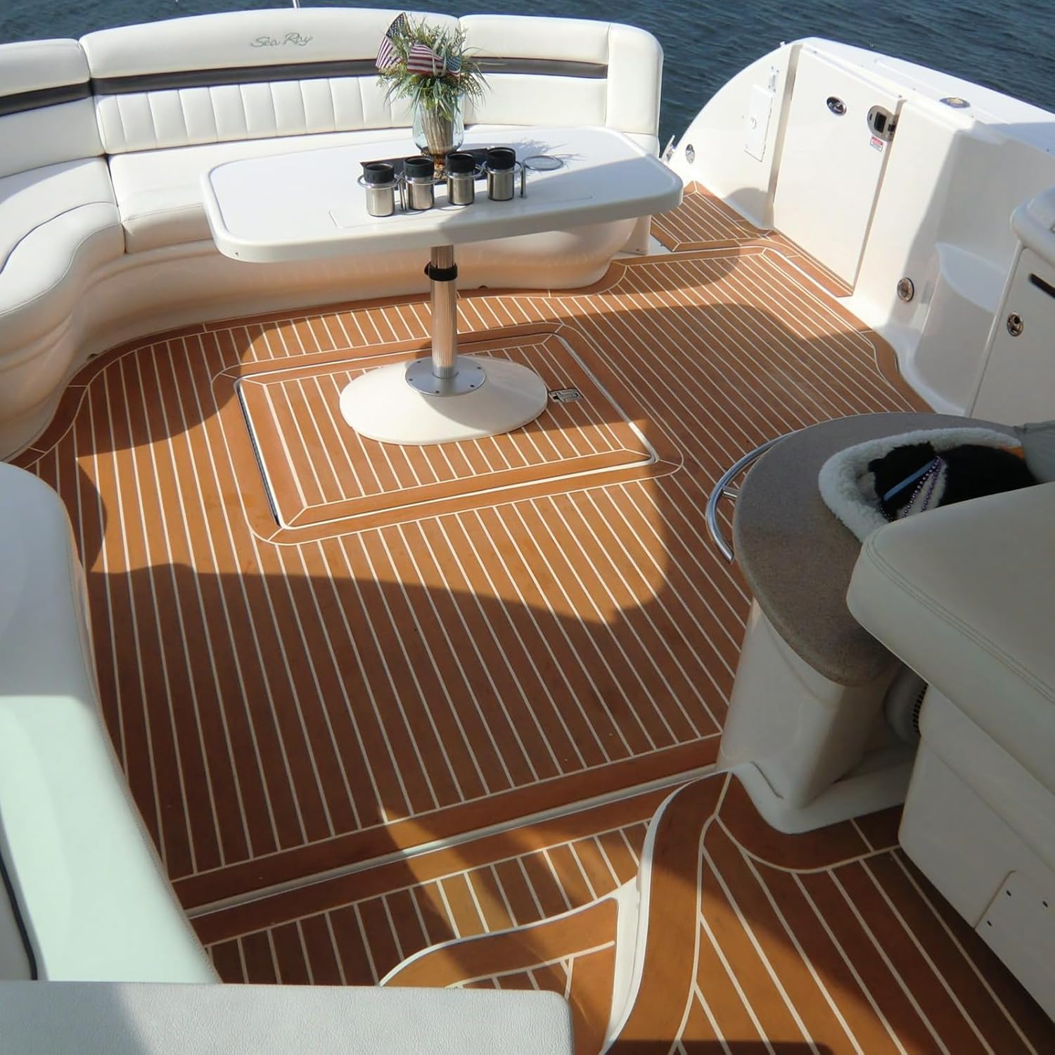 Boat Flooring with 3M Self-Adhesive,Marine EVA Foam Boat Decking,Faux Teak Sheet for Deck Floor, Non-Slip for Yacht Kayak Motorboat RV